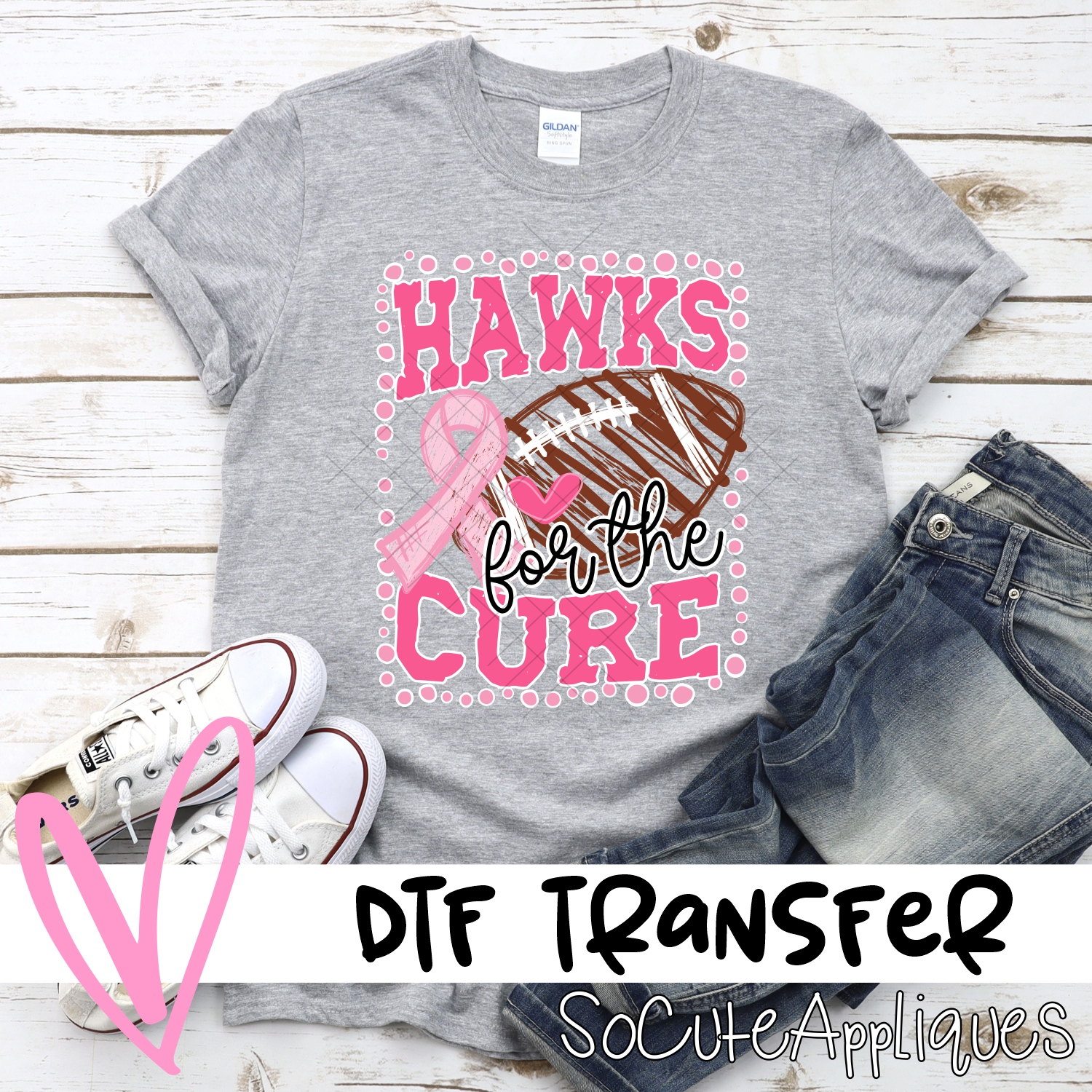 Hawks for the cure dot football frame PINK  *DTF* Transfer