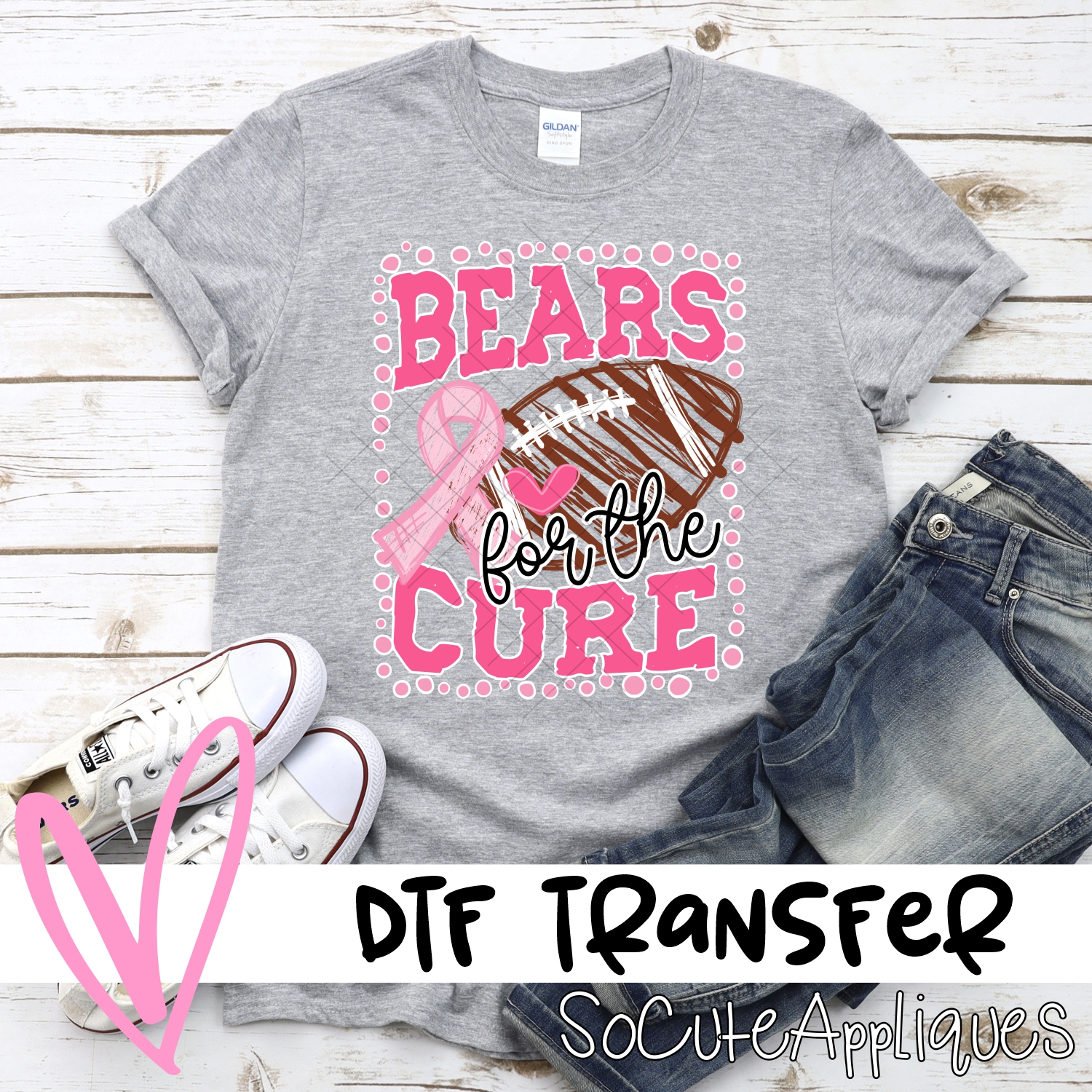 Bears for the cure dot football frame PINK  *DTF* Transfer