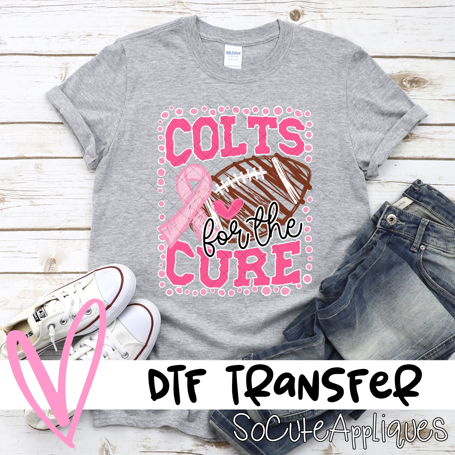 Colts for the cure dot football frame PINK  *DTF* Transfer