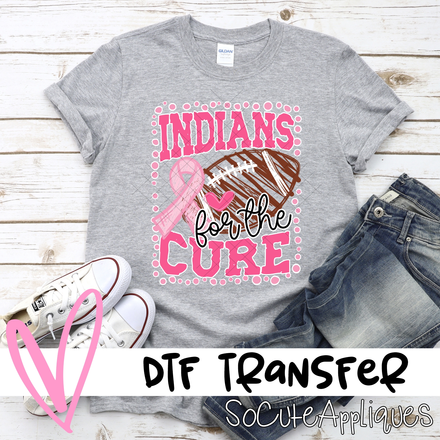 Indians for the cure dot football frame PINK  *DTF* Transfer