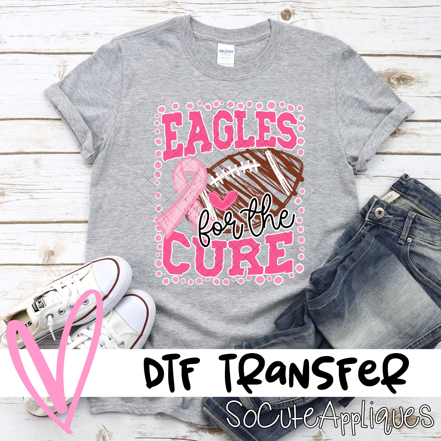 Eagles for the cure dot football frame PINK  *DTF* Transfer