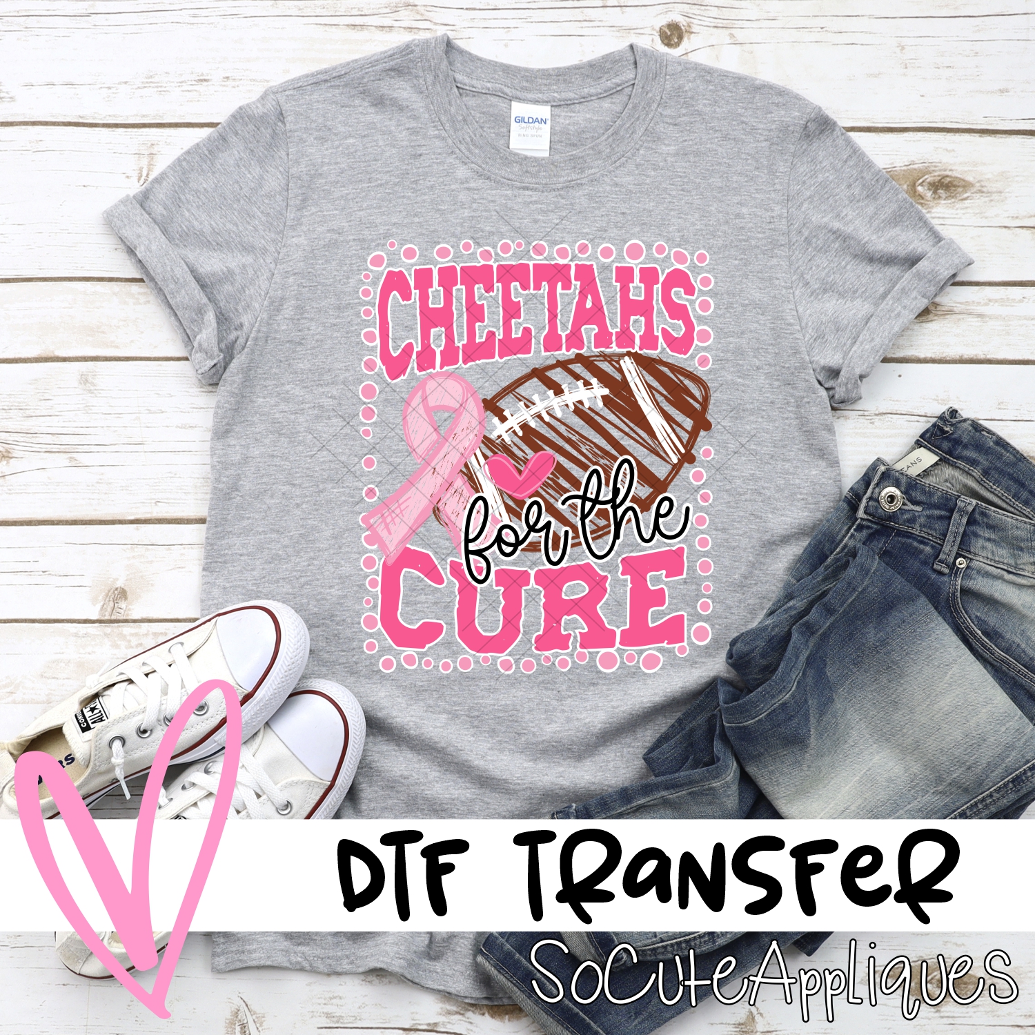Cheetahs for the cure dot football frame PINK  *DTF* Transfer