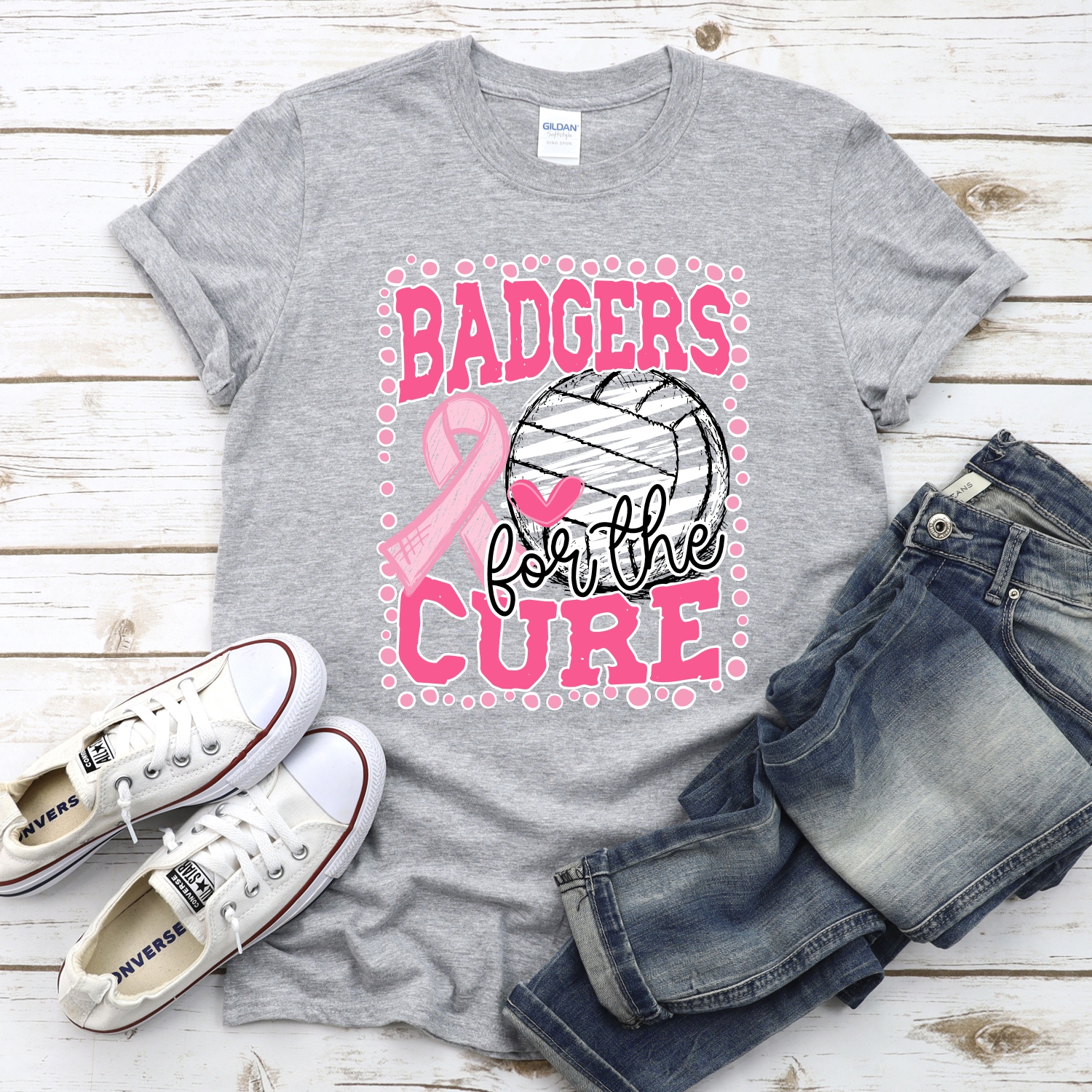 Badgers for the cure volleyball pink ribbon *DTF* Transfer - Image 2
