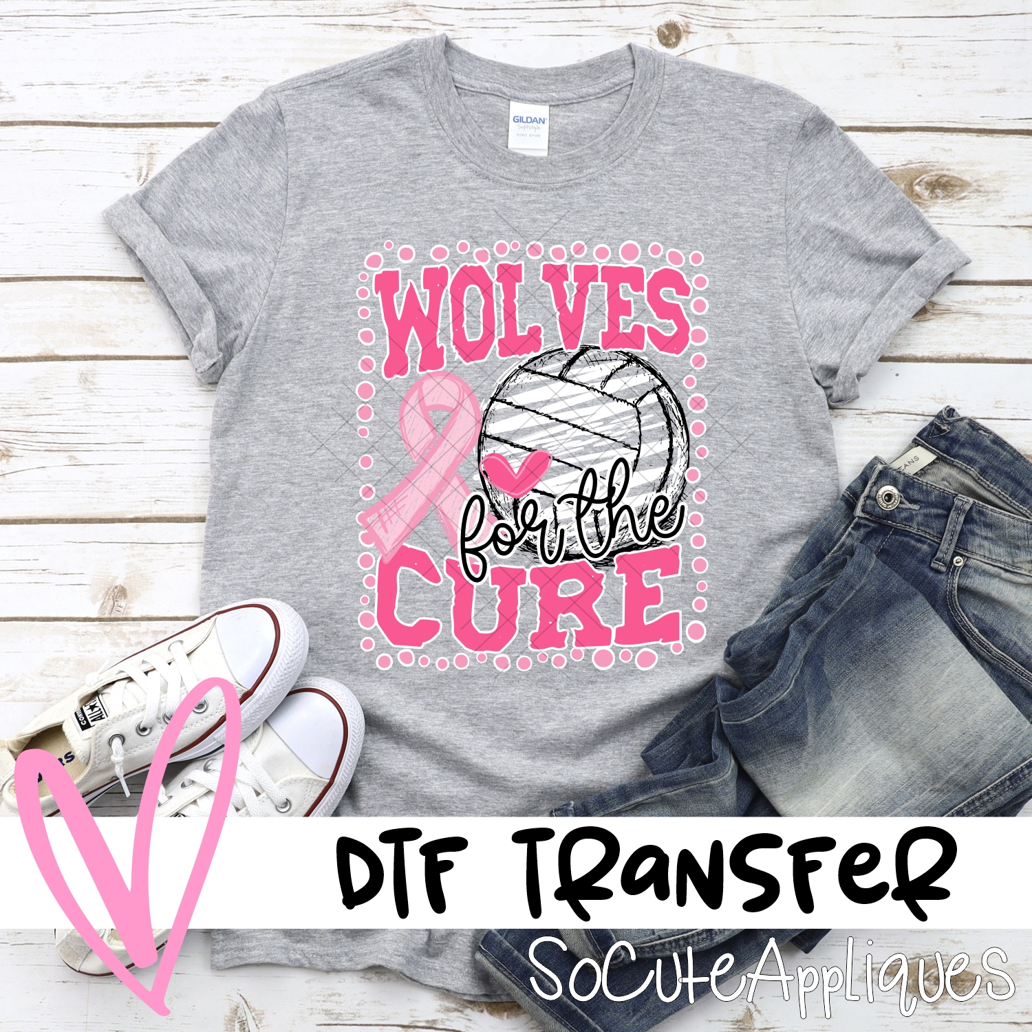 Wolves for the cure volleyball pink ribbon *DTF* Transfer