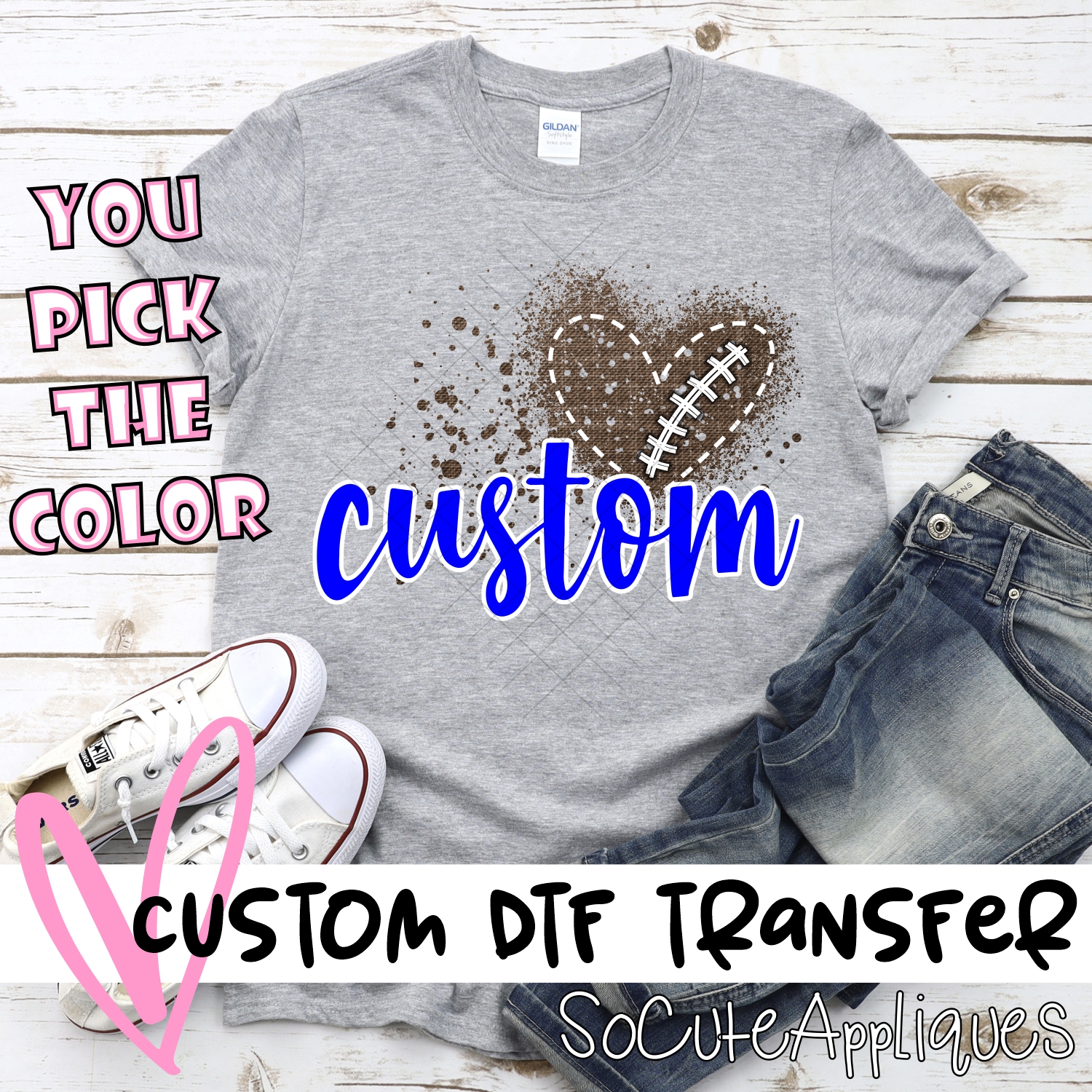 *CUSTOM NAME* Messy Football heart MASCOT *DTF* Transfer  -SEEME