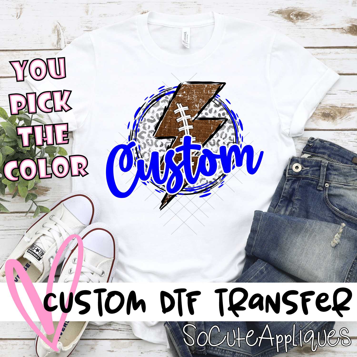 *CUSTOM NAME* Team Football bolt on Leopard MASCOT *DTF* Transfer  -SEEME