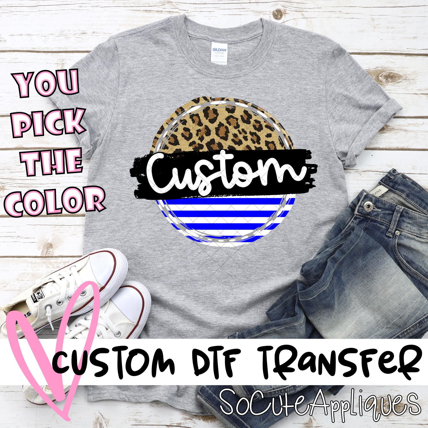 *CUSTOM NAME* Leopard & Stripe circle MASCOT *DTF* Transfer  -SEEME