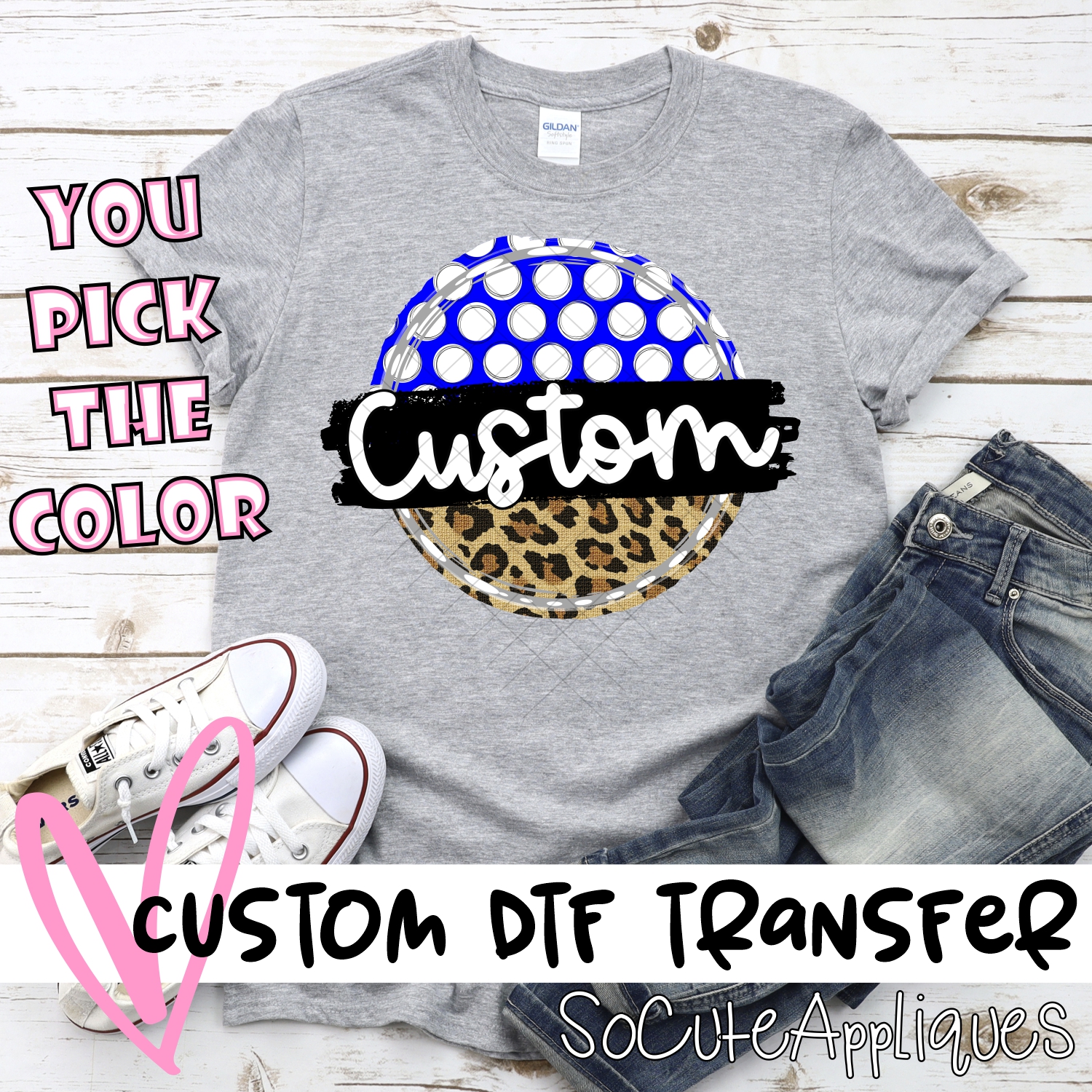 *CUSTOM NAME* Polka dot & Leopard circle MASCOT *DTF* Transfer  -SEEME