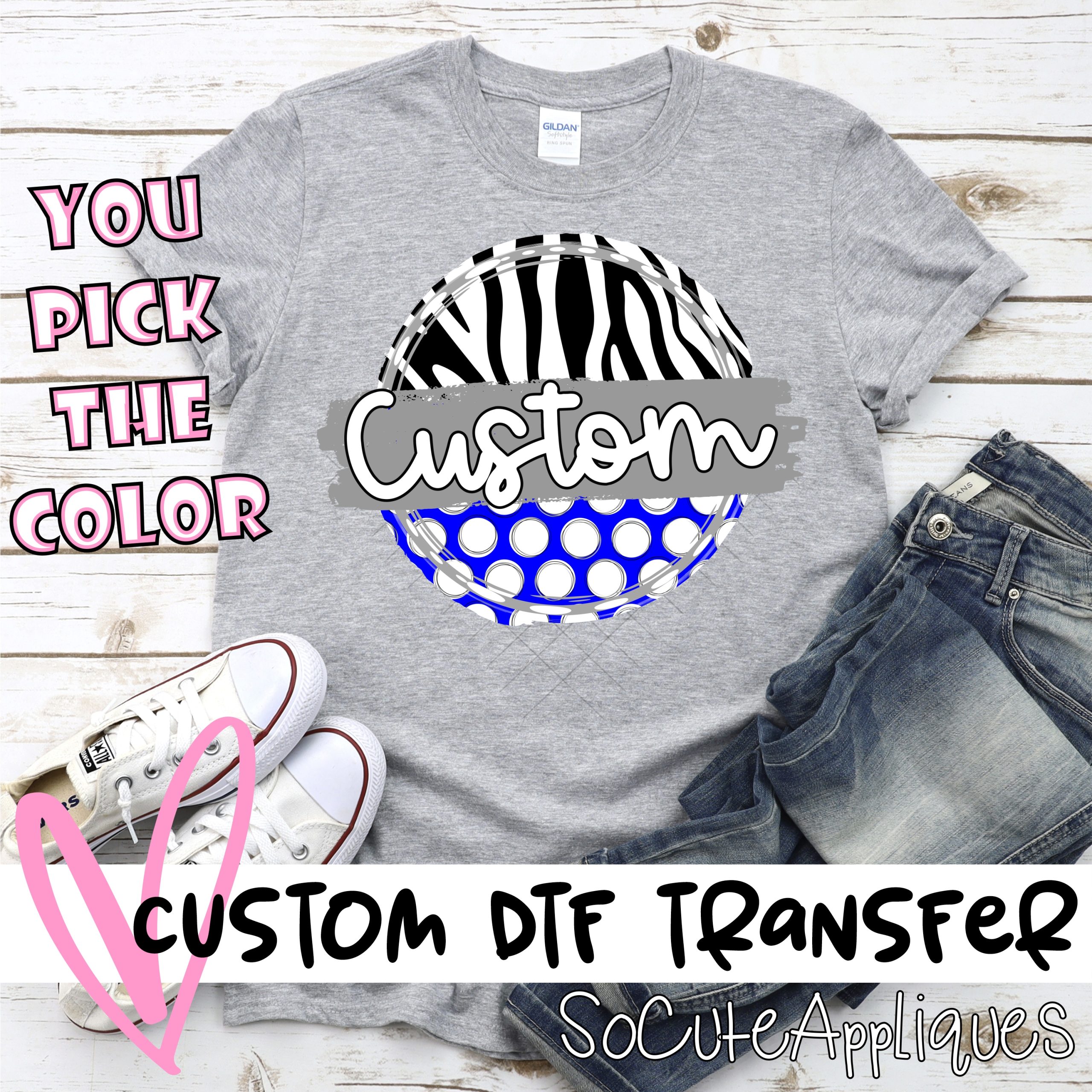*CUSTOM NAME* Polka dot & Zebra circle MASCOT *DTF* Transfer  -SEEME