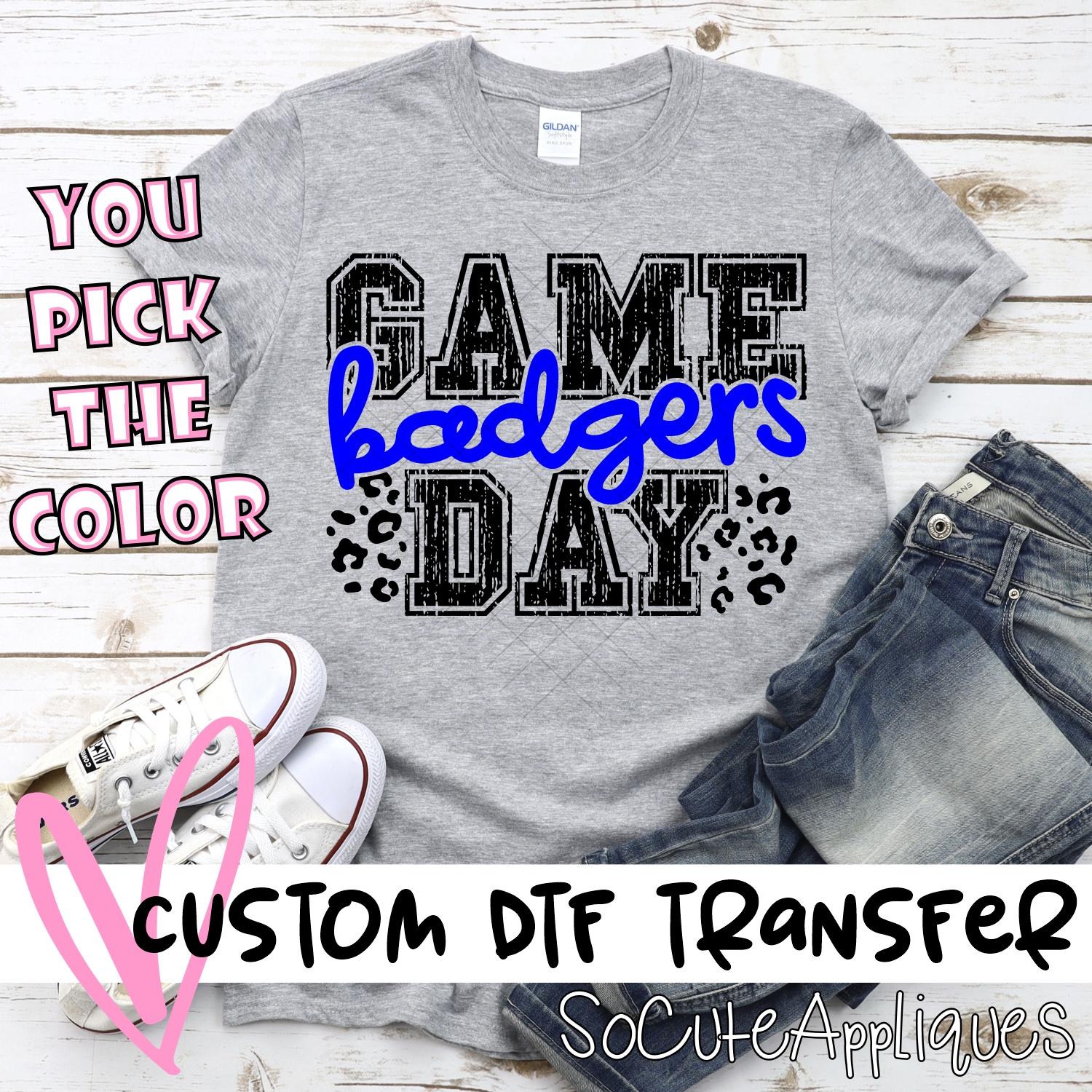 CUSTOM Badgers Game Day with leopard spots *DTF* Transfer