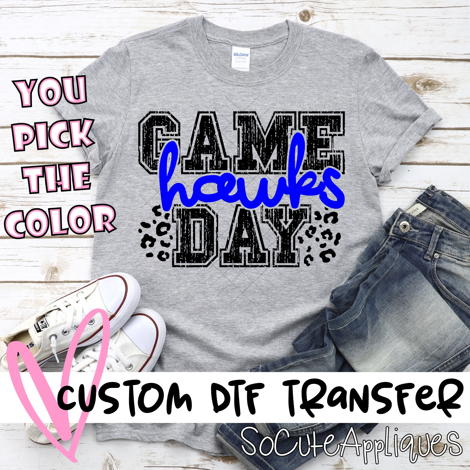 CUSTOM Hawks Game Day with leopard spots *DTF* Transfer