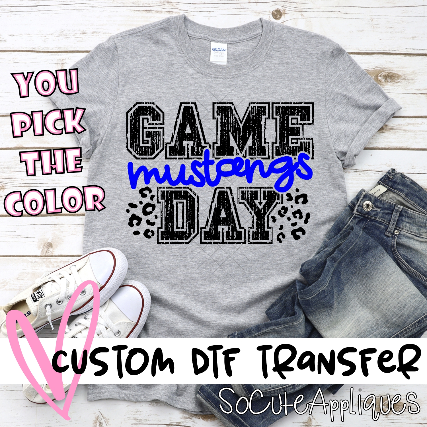 CUSTOM Mustangs Game Day with leopard spots *DTF* Transfer