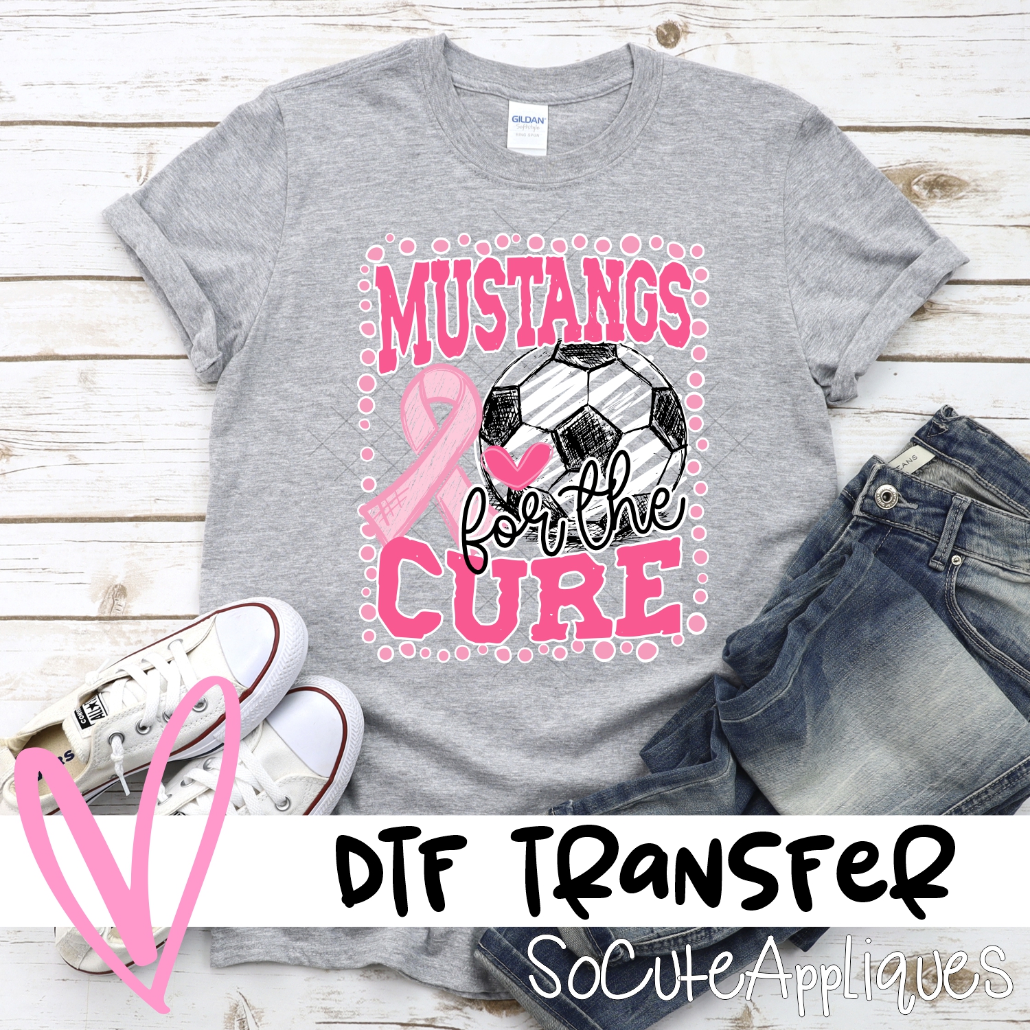 Mustangs for the cure soccer pink ribbon *DTF* Transfer