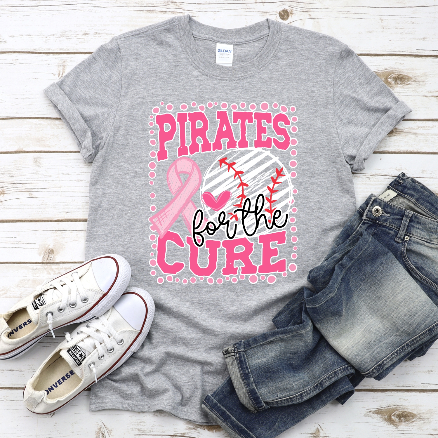 Pirates for the cure baseball pink ribbon *DTF* Transfer - Image 2