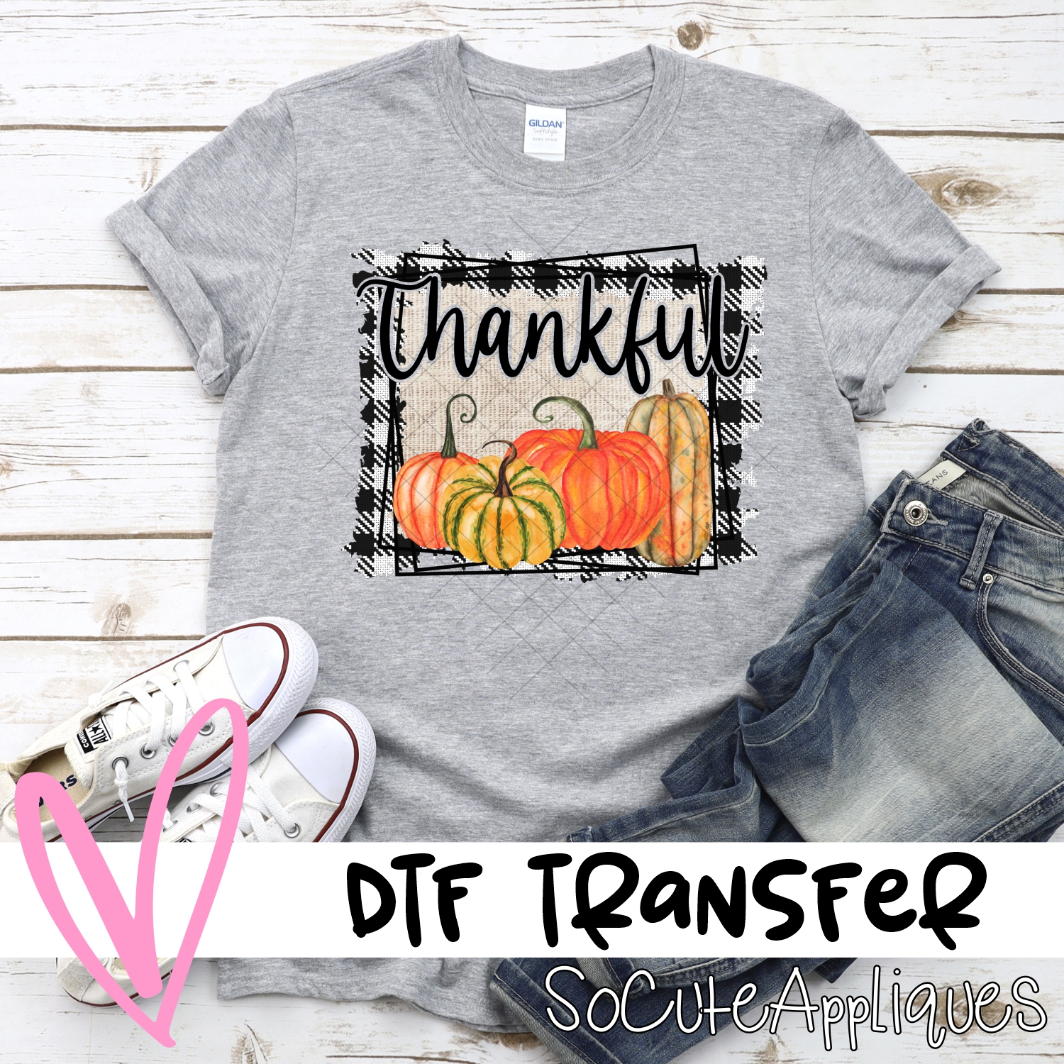Thankful multi gourd on plaid *DTF* Transfer