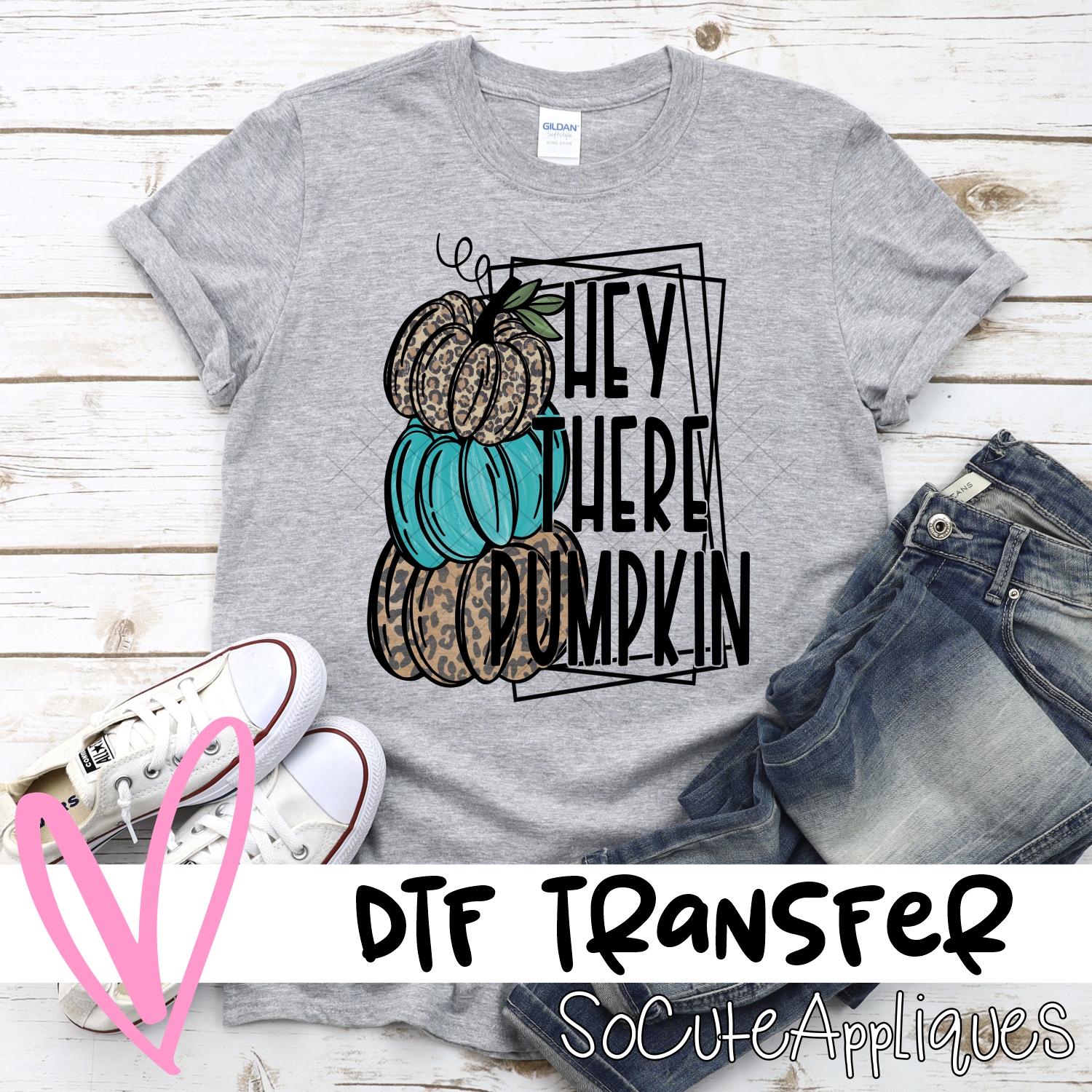 Hey there pumpkin stack teal triple pumpkin *DTF* Transfer