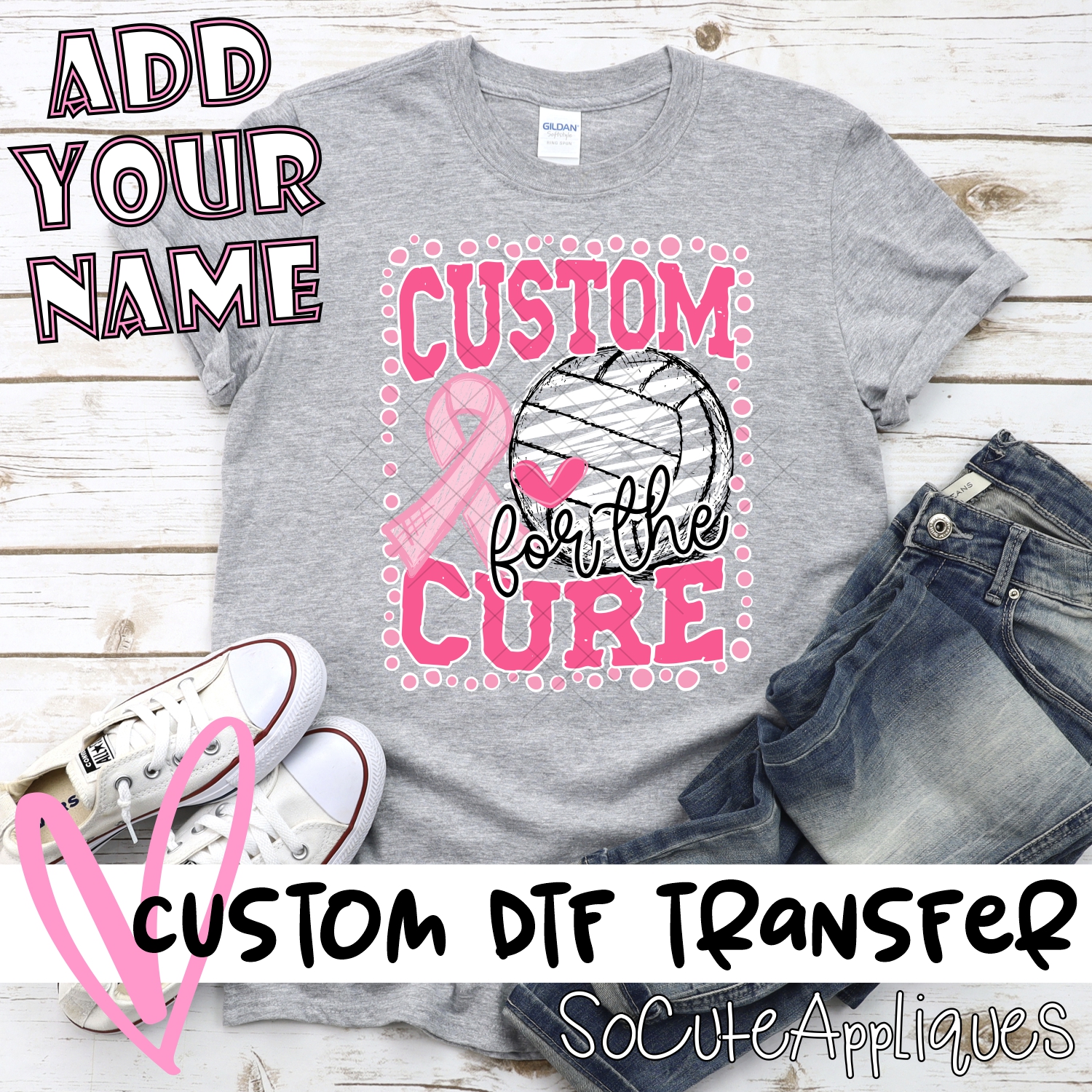 *CUSTOM NAME* PINK Team for a cure VOLLEYBALL on dot frame *DTF* Transfer  -SEEME