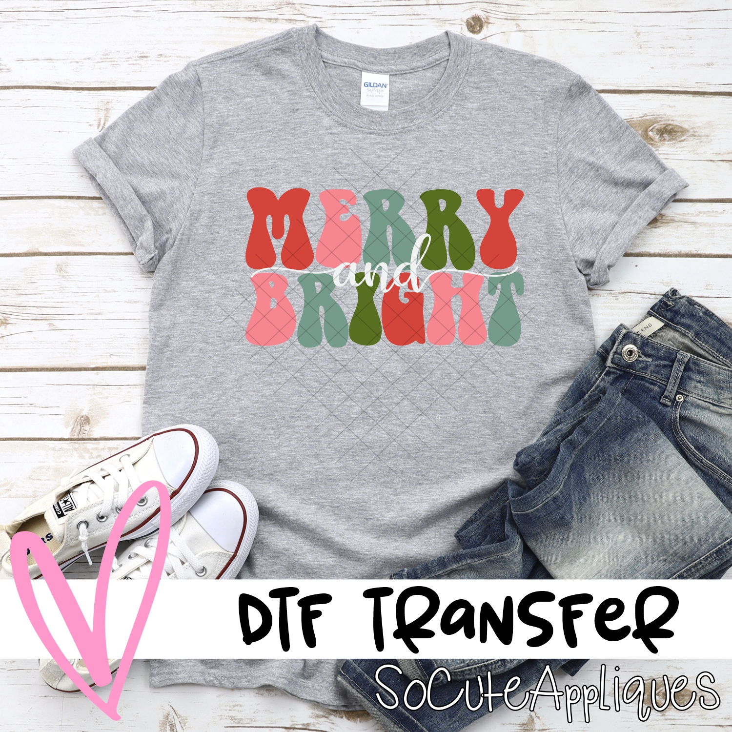 Merry and Bright retro *DTF* Transfer