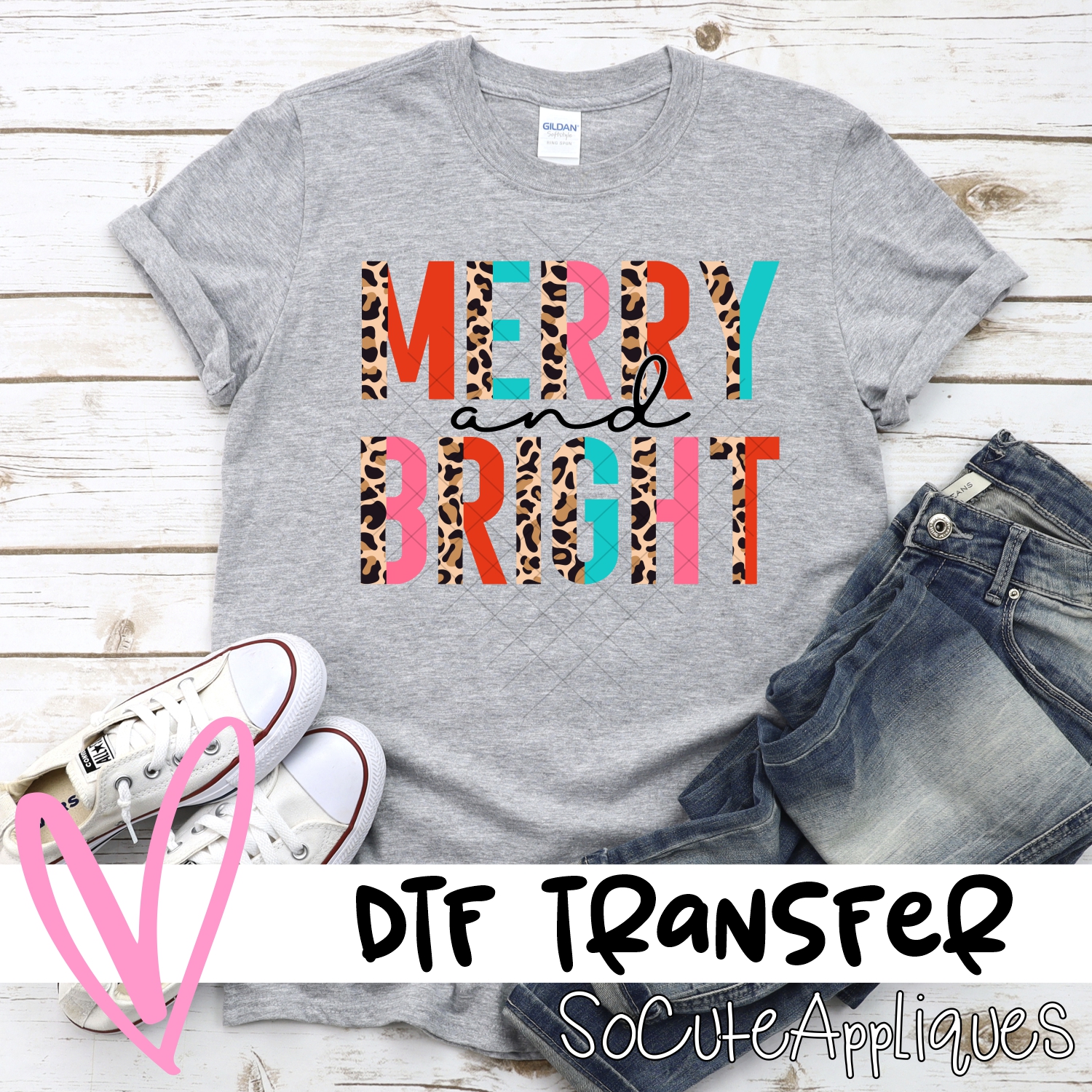 Merry and Bright leopard pink *DTF* Transfer
