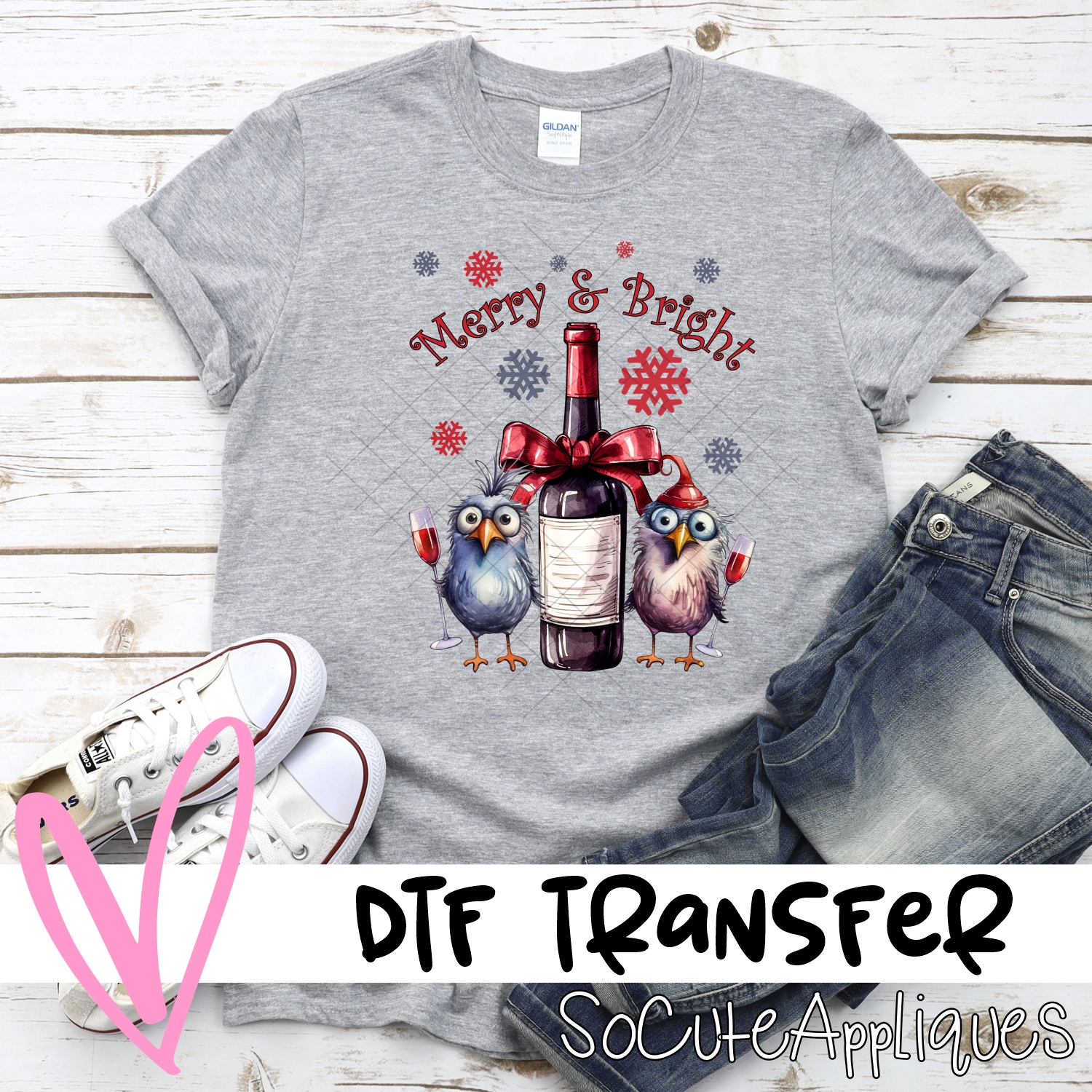 Merry bright birds with wine *DTF* Transfer
