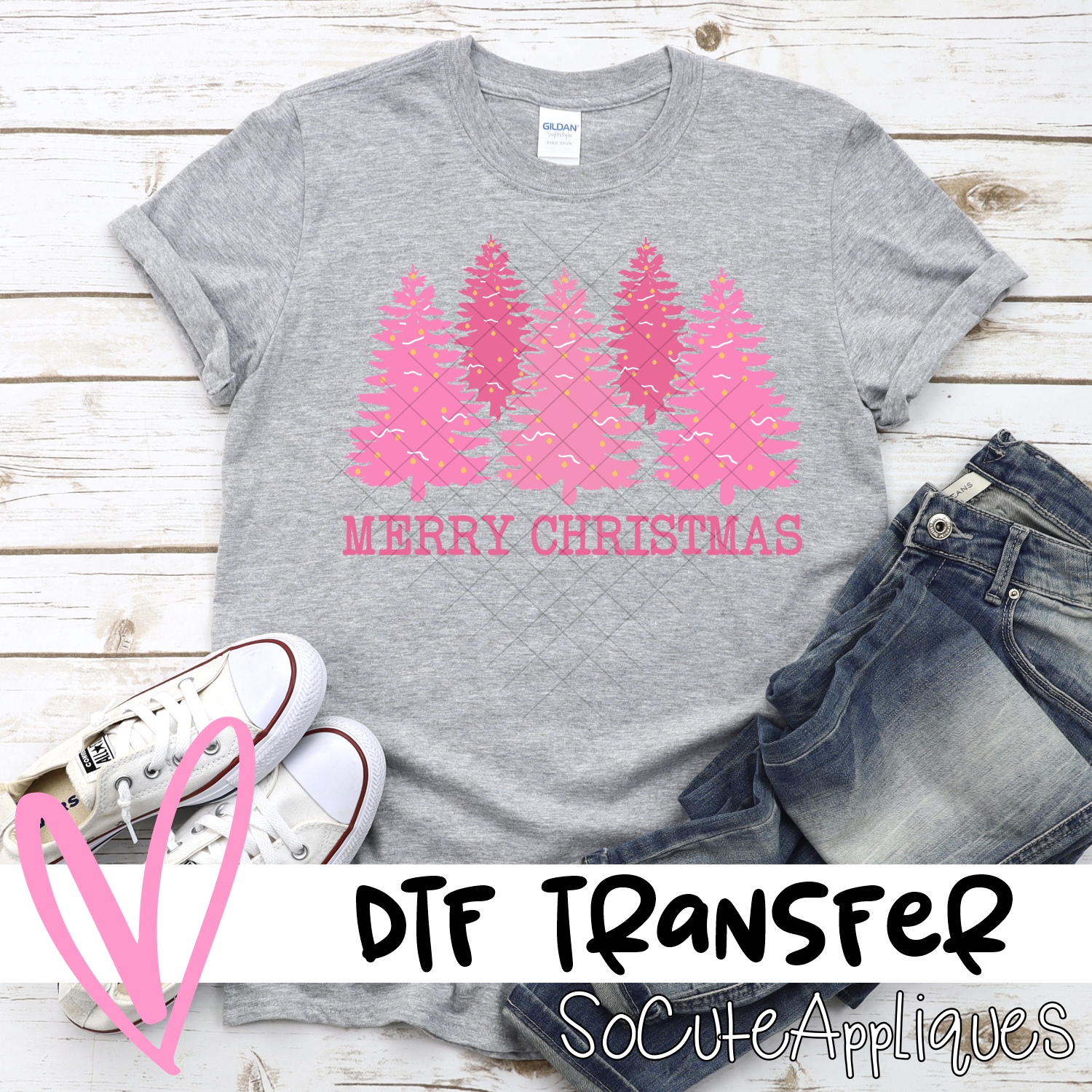 Merry Christmas pink trees *DTF* Transfer
