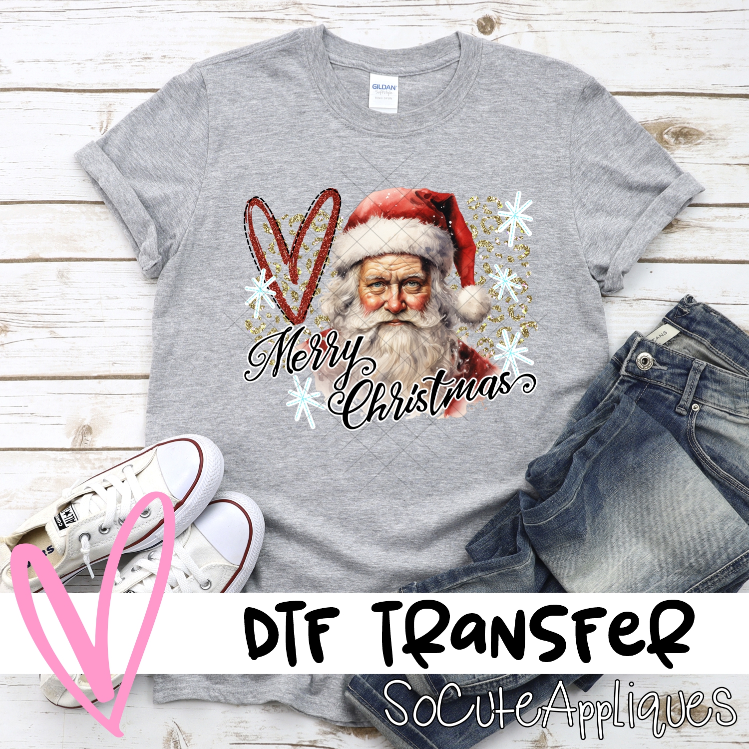 Merry Christmas Santa on gold leopard *DTF* Transfer