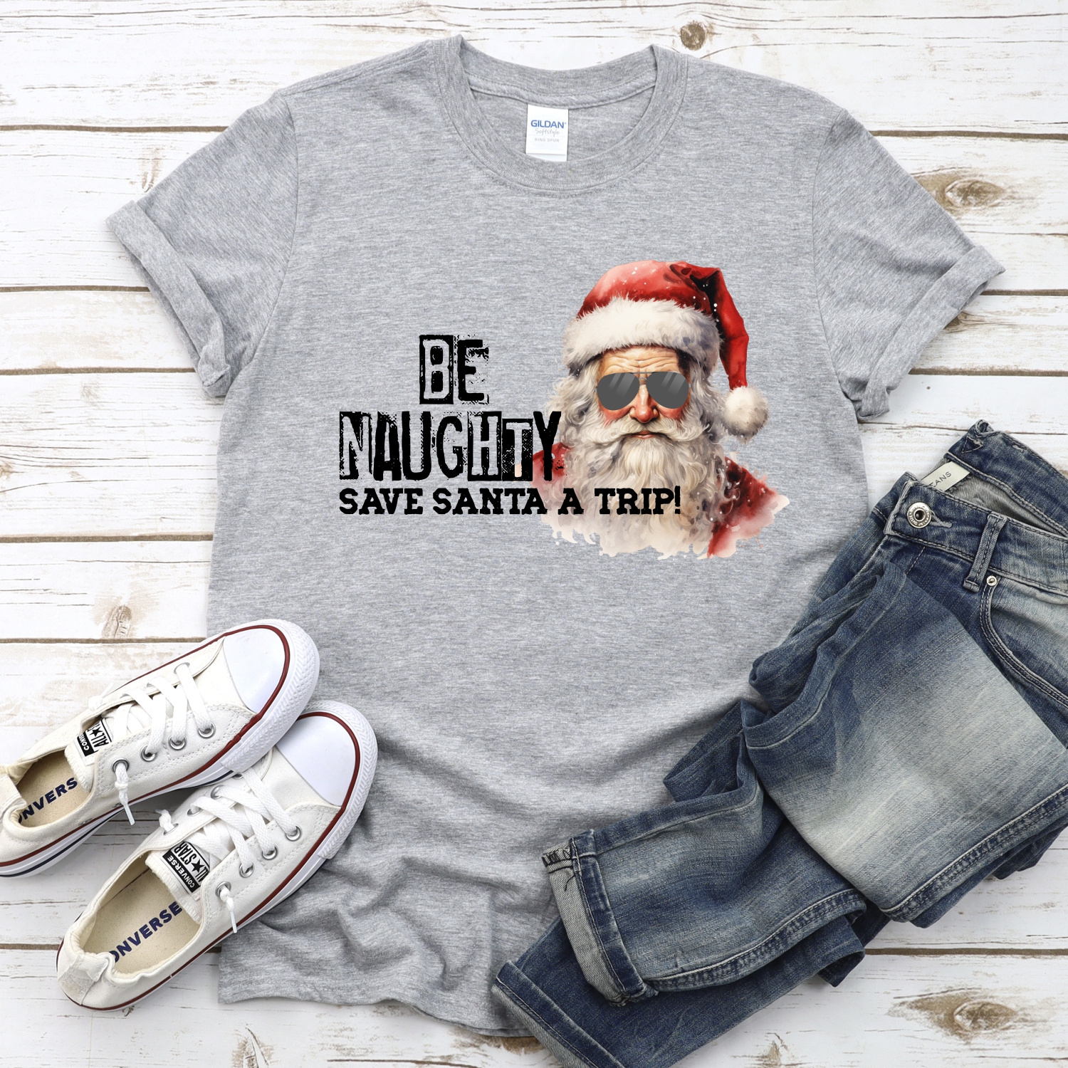 Be naughty save santa a trip sunglasses *DTF* Transfer - Image 2
