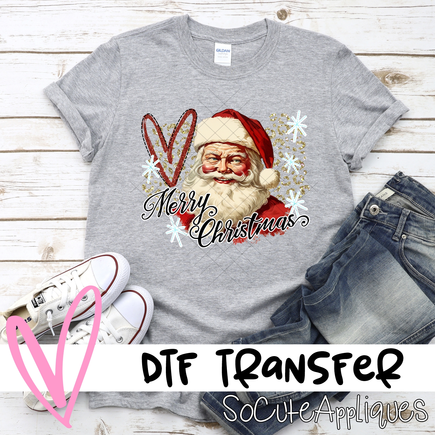 Merry Christmas Santa on gold leopard *DTF* Transfer