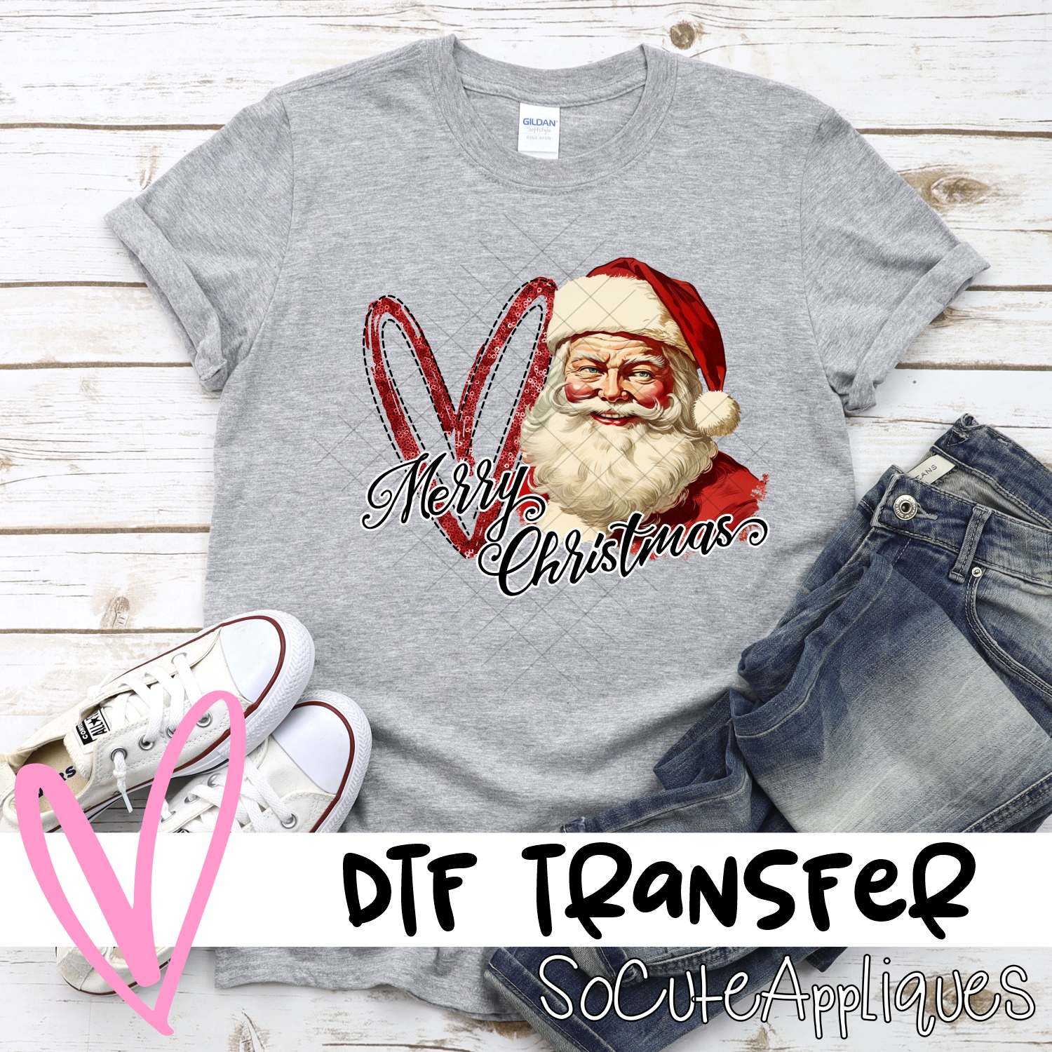 Merry Christmas red heart Santa *DTF* Transfer