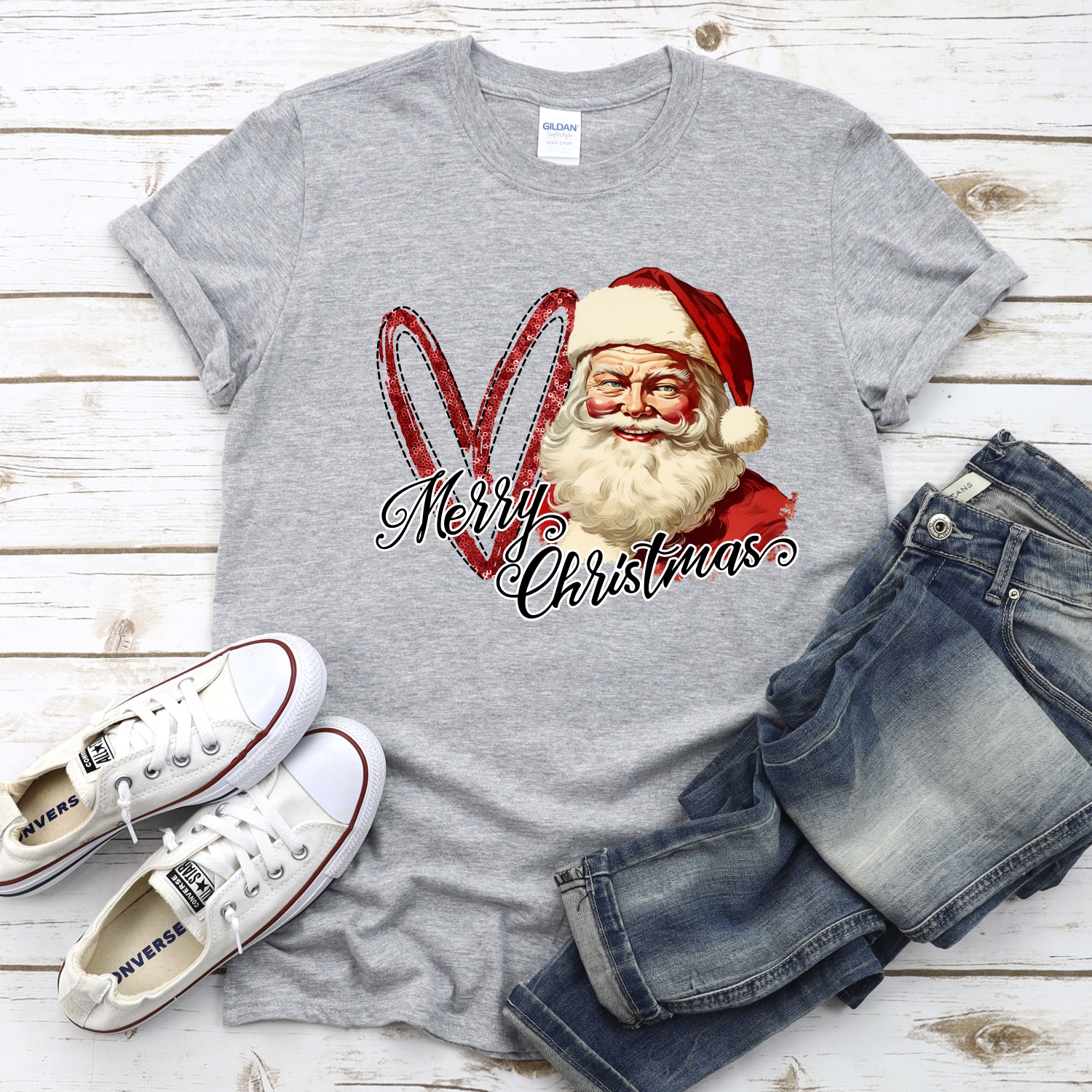 Merry Christmas red heart Santa *DTF* Transfer - Image 2