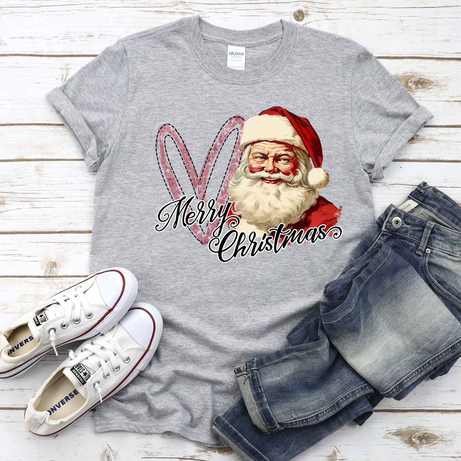 Merry Christmas pink heart Santa *DTF* Transfer - Image 2