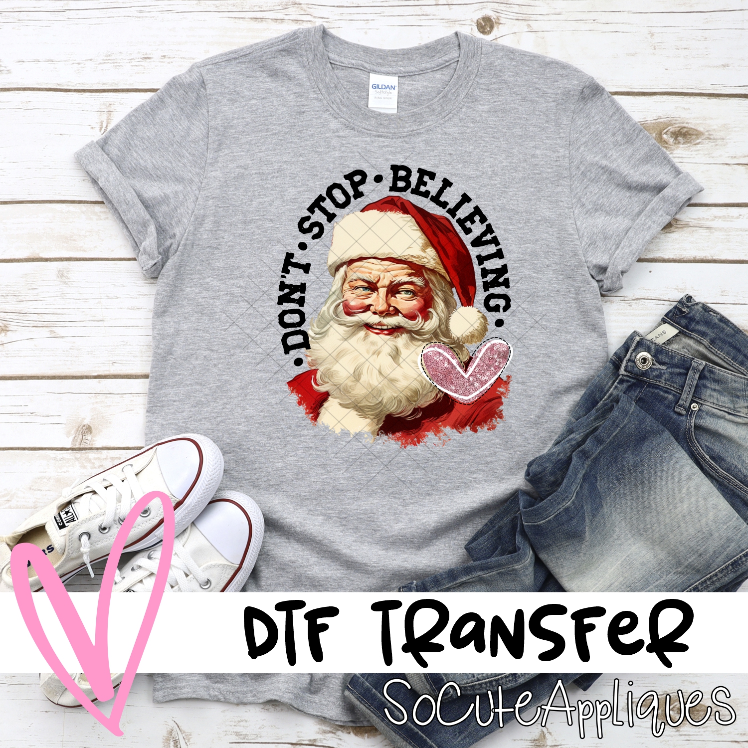 Dont stop believing pink heart *DTF* Transfer