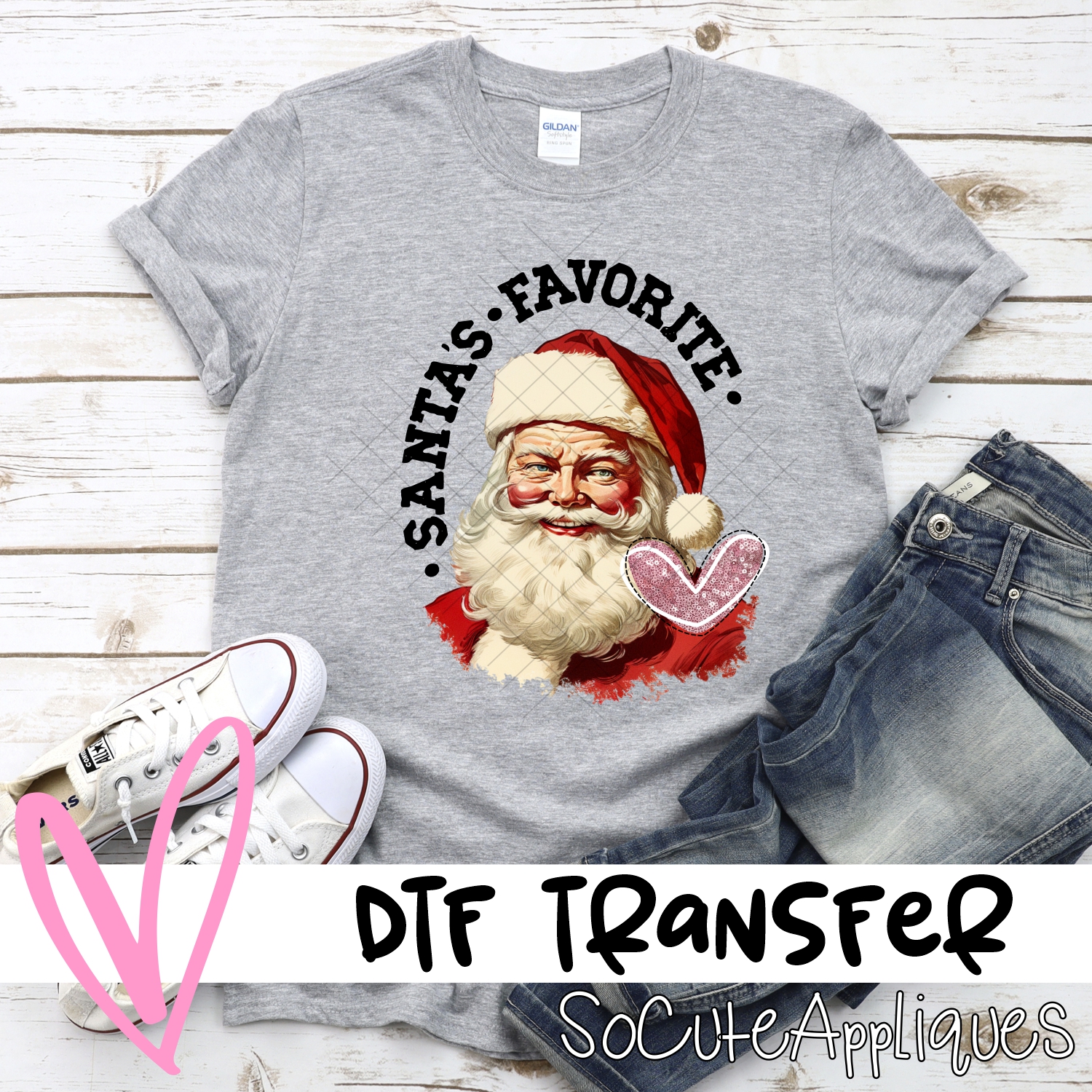 Santas favorite pink heart *DTF* Transfer