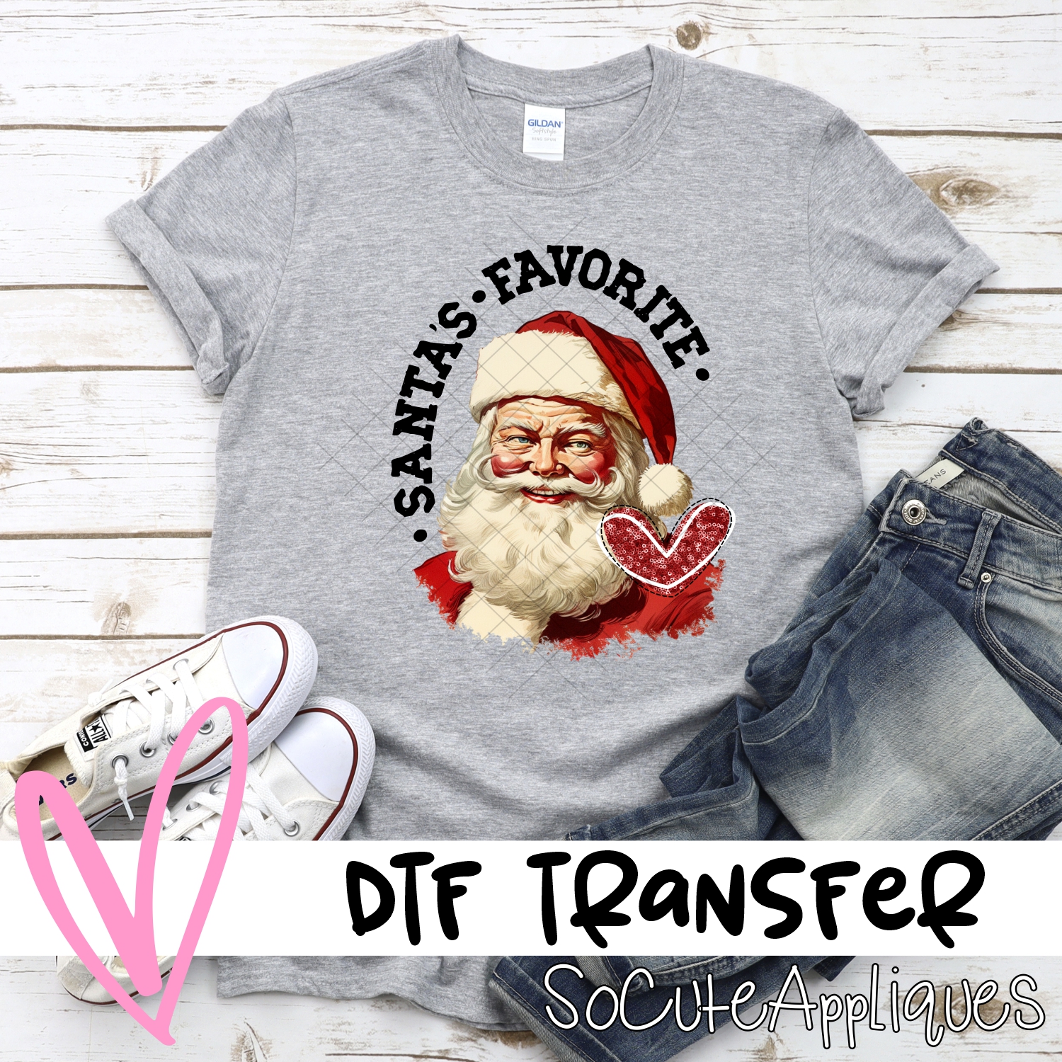 Santas favorite RED heart INFO *DTF* Transfer
