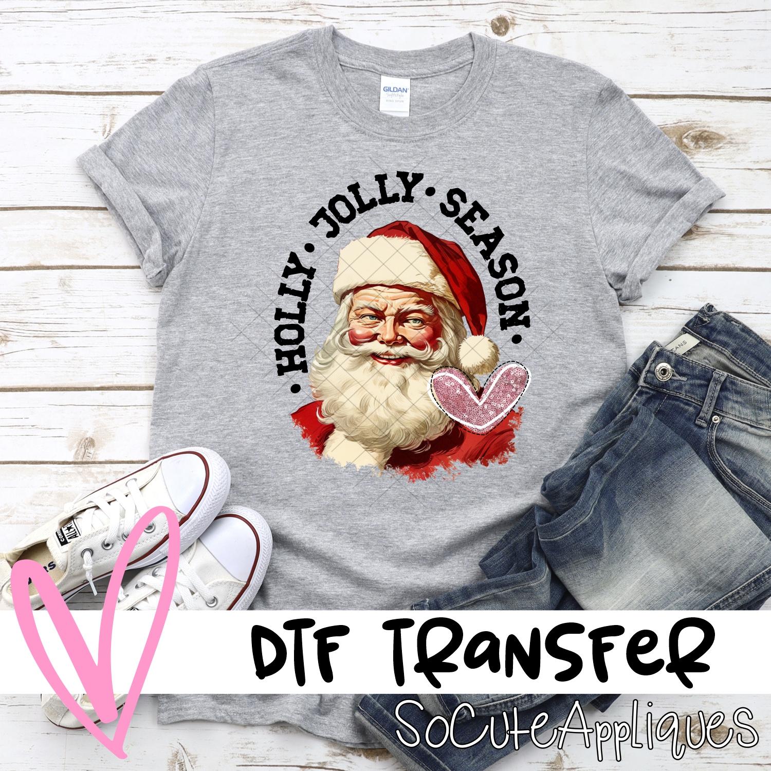 Holly Jolly Season pink heart *DTF* Transfer