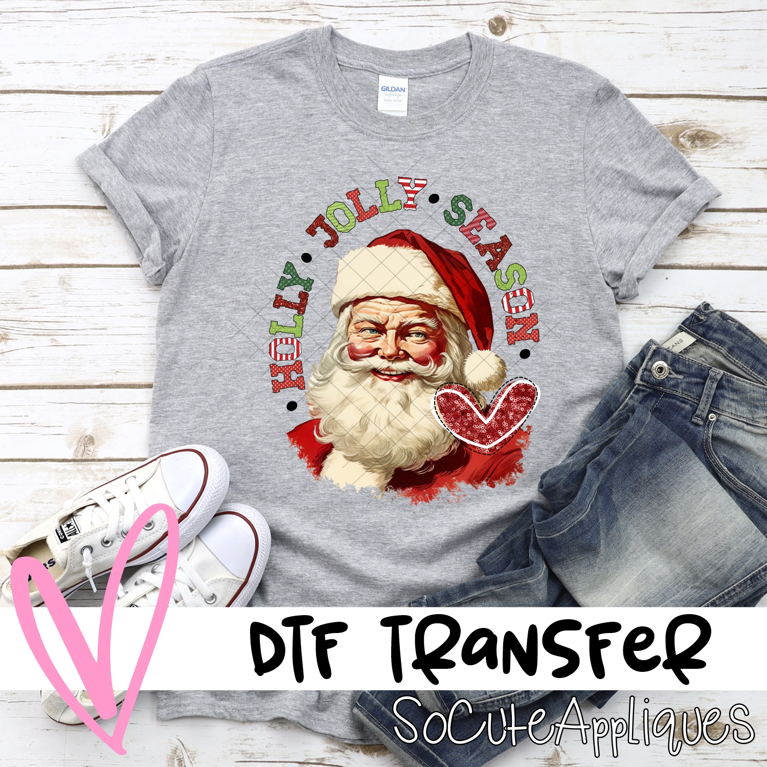 Holly Jolly Season Mixed red heart *DTF* Transfer