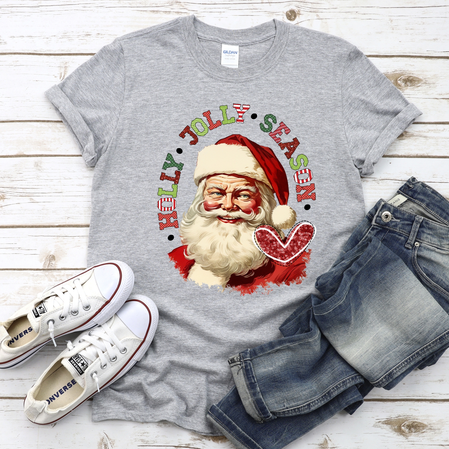 Holly Jolly Season Mixed red heart *DTF* Transfer - Image 2