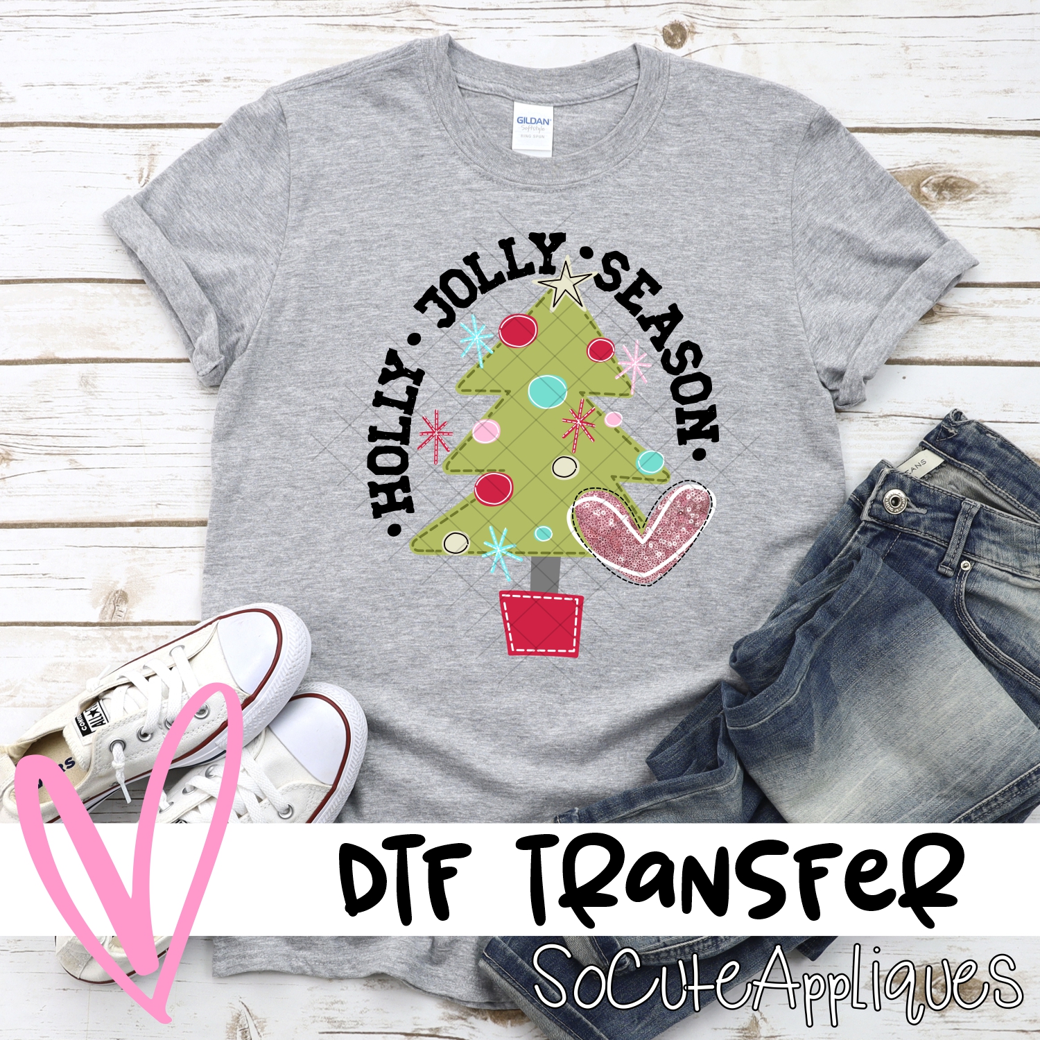 Holly Jolly Season tree pink heart *DTF* Transfer