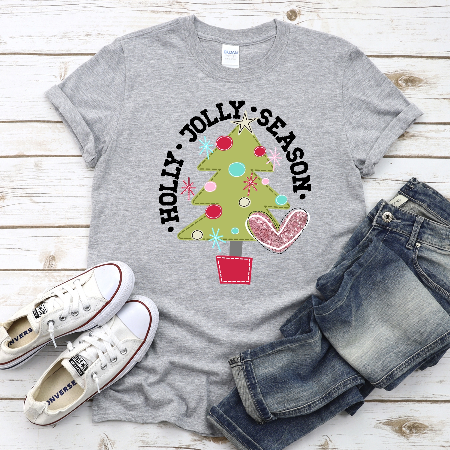Holly Jolly Season tree pink heart *DTF* Transfer - Image 2