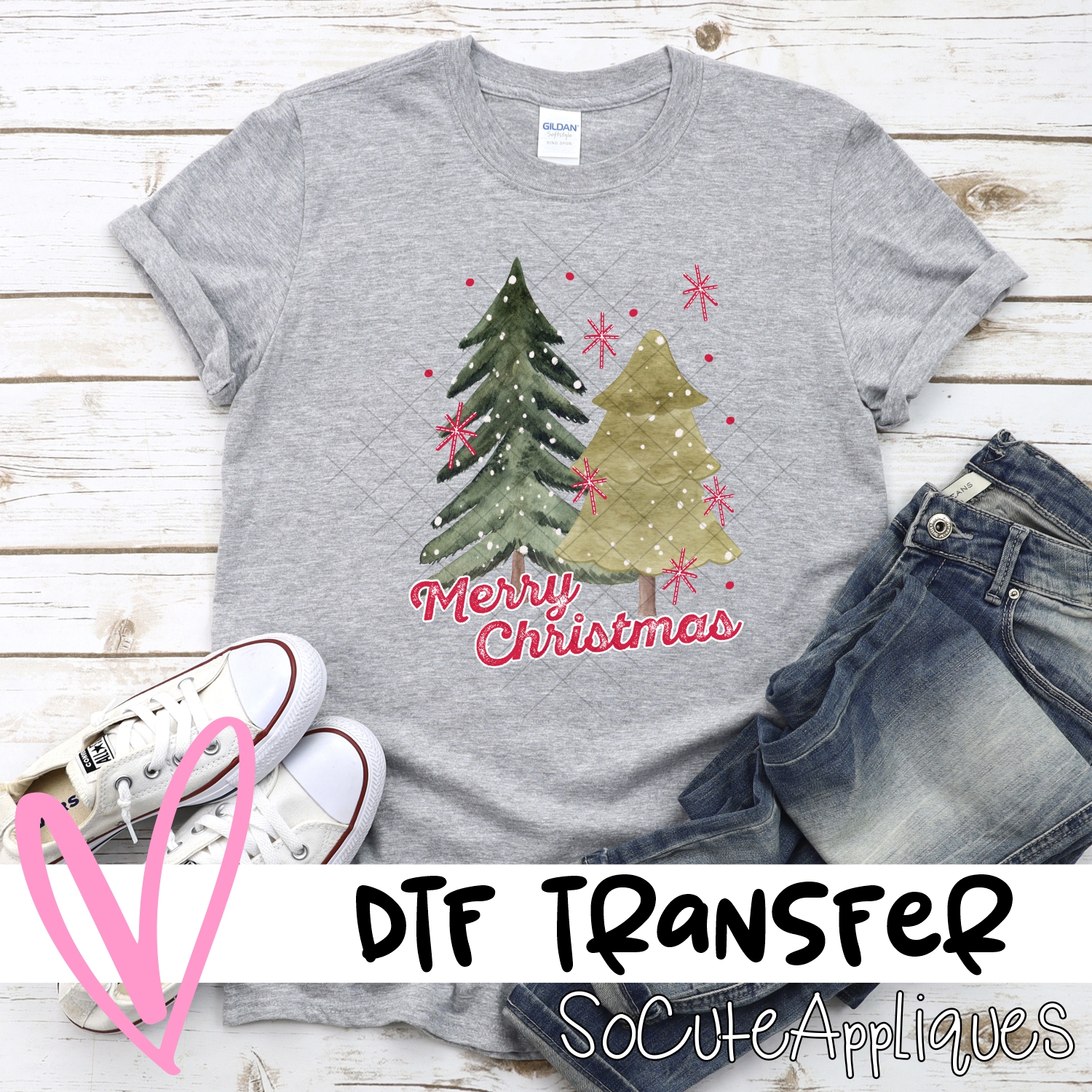 Merry Christmas double tree no heart *DTF* Transfer