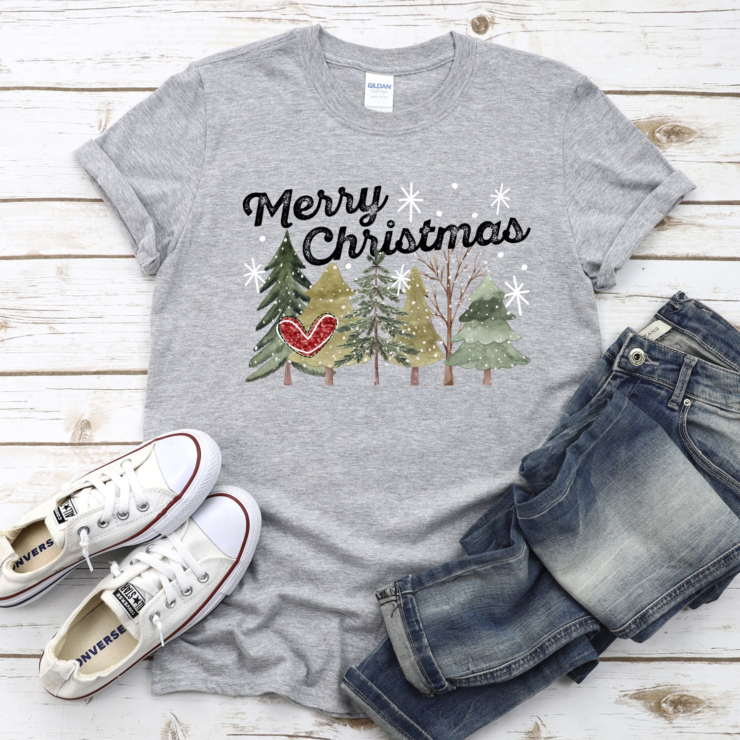 Merry Christmas multi tree black words red heart *DTF* Transfer - Image 2