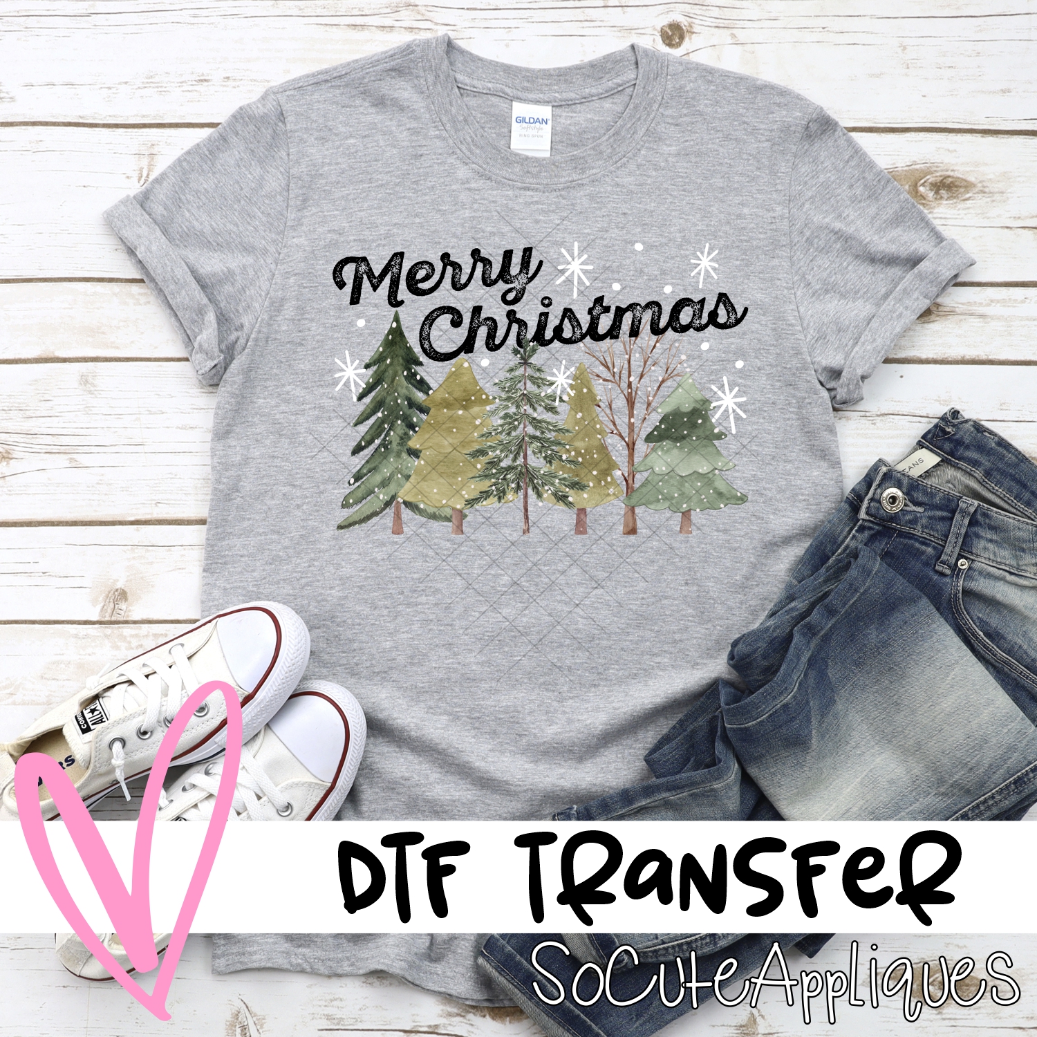 Merry Christmas multi tree black words *DTF* Transfer