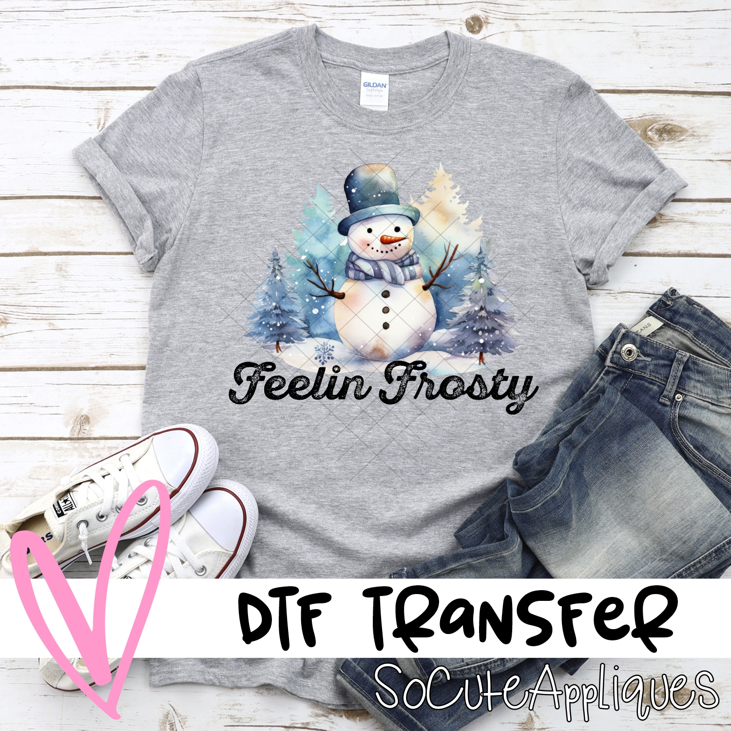 Feelin Frosty blue snowman scene *DTF* Transfer