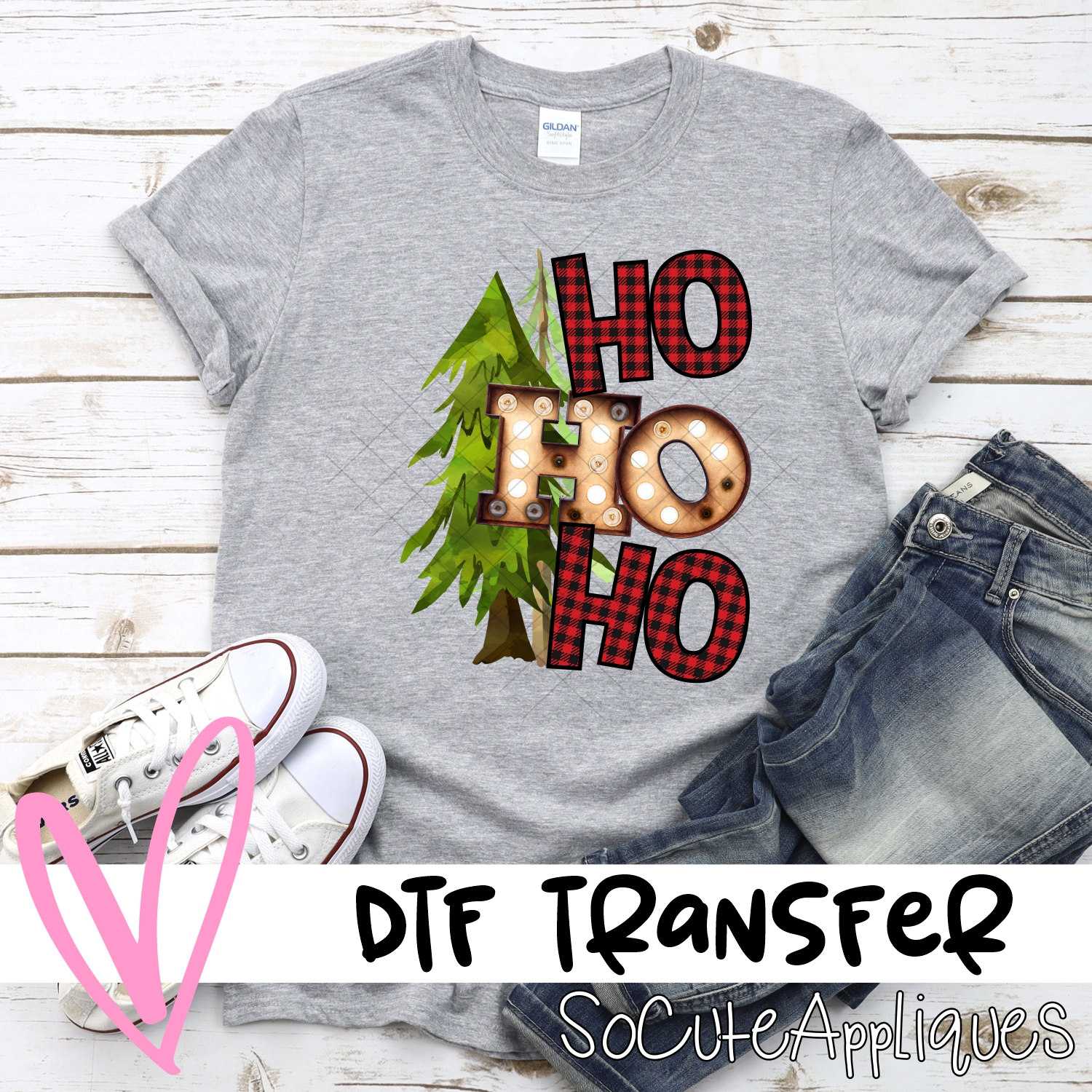 Ho ho ho red plaid marquee *DTF* Transfer