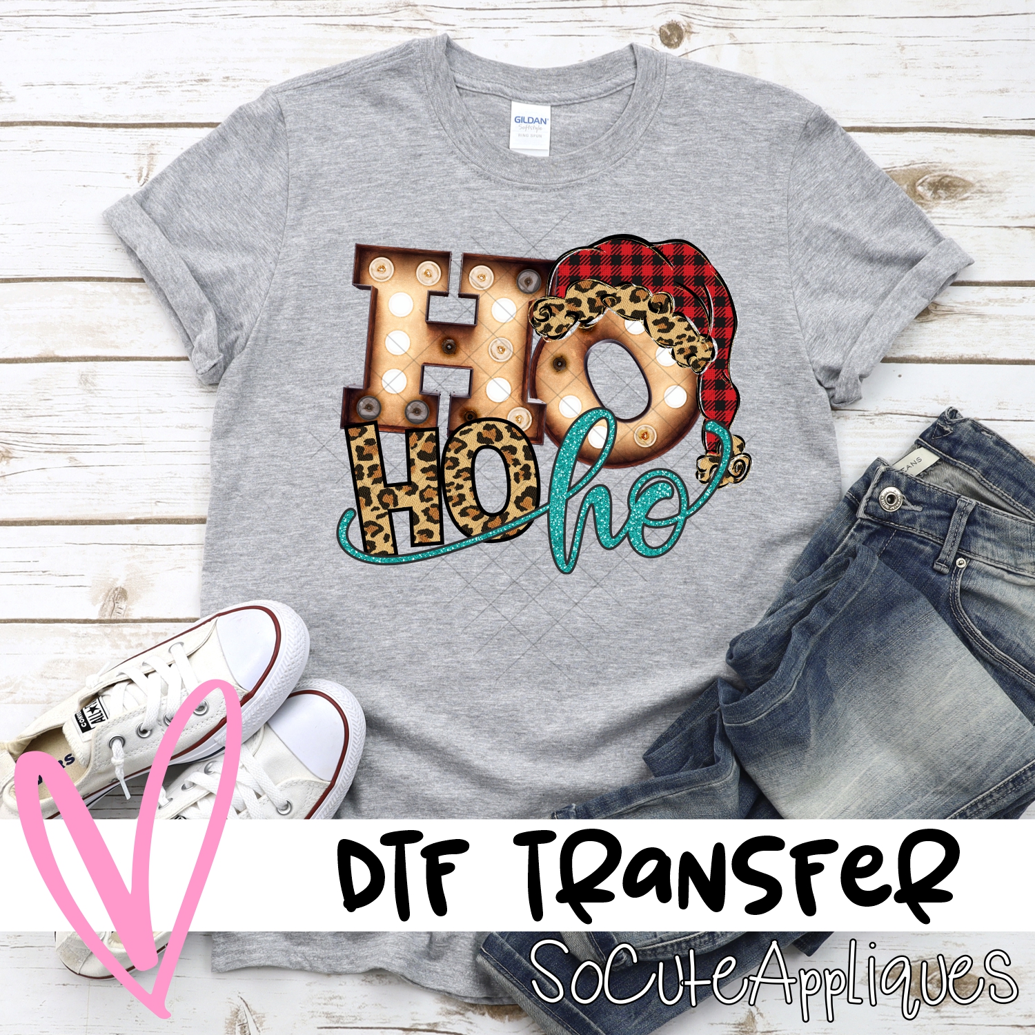 Ho ho ho plaid hat leopard *DTF* Transfer