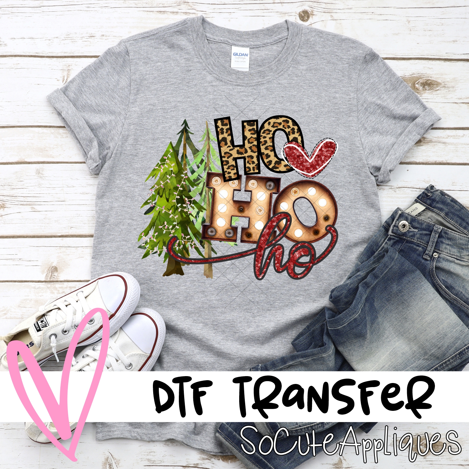 Ho ho ho multi tree red heart *DTF* Transfer
