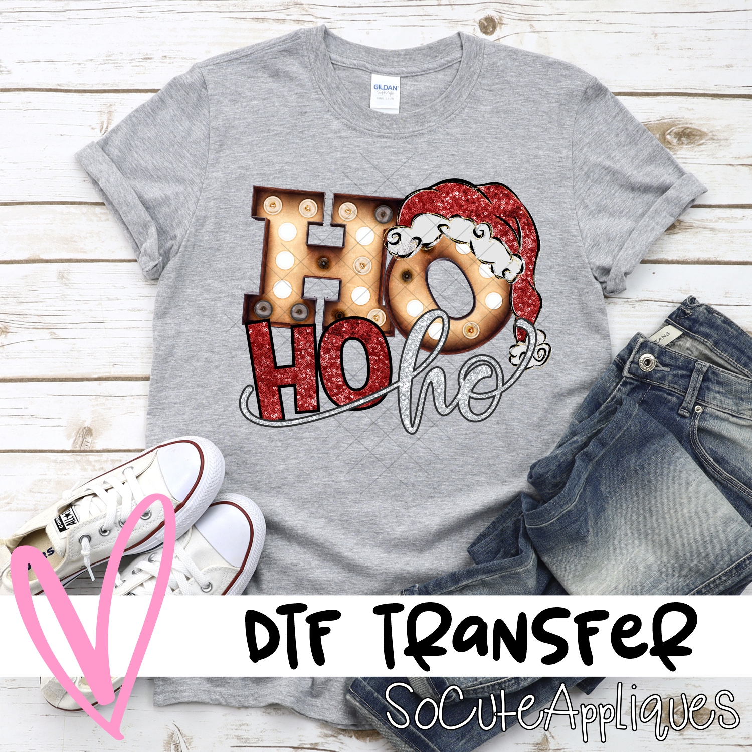 Ho ho ho sequin red hat *DTF* Transfer