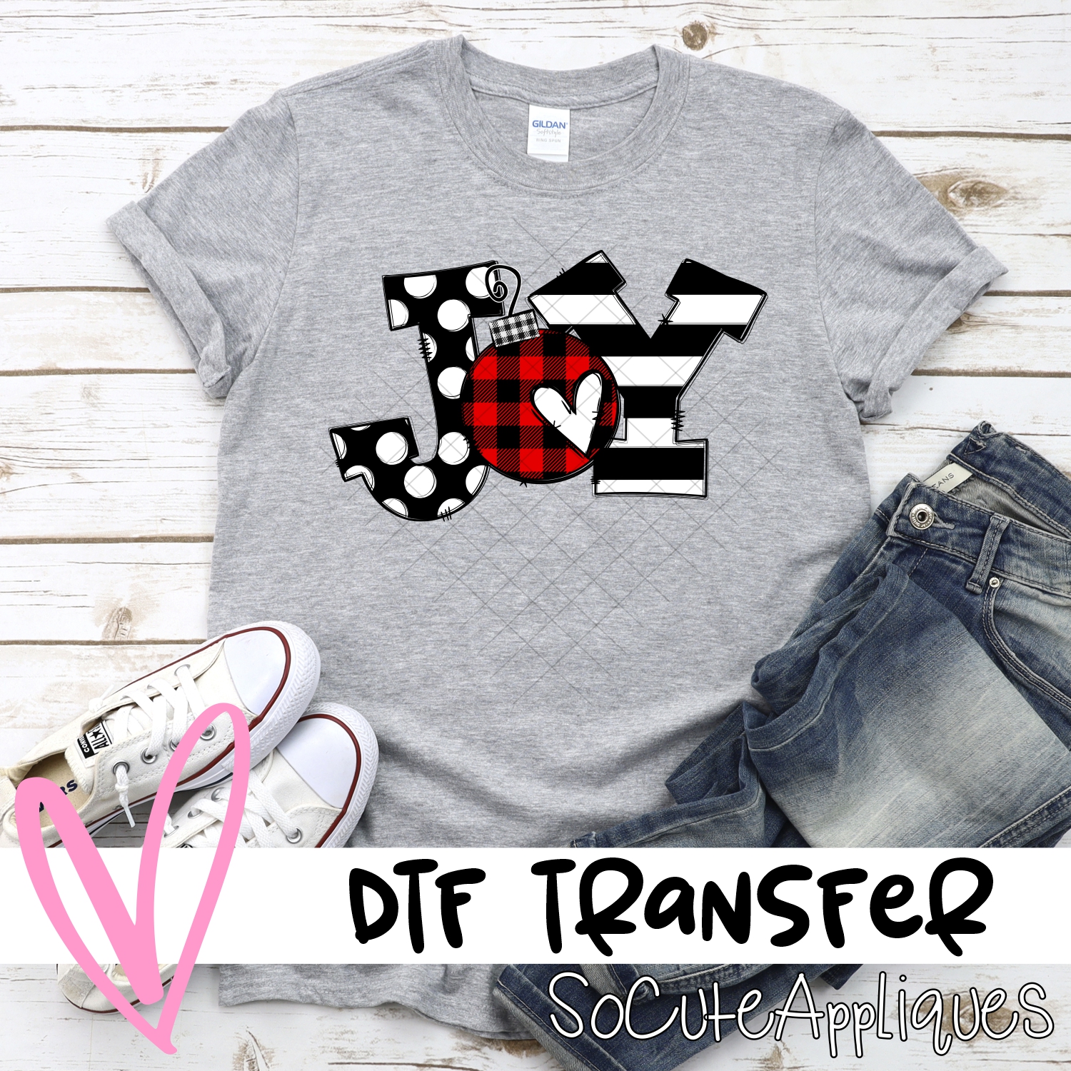 JOY red plaid black white *DTF* Transfer