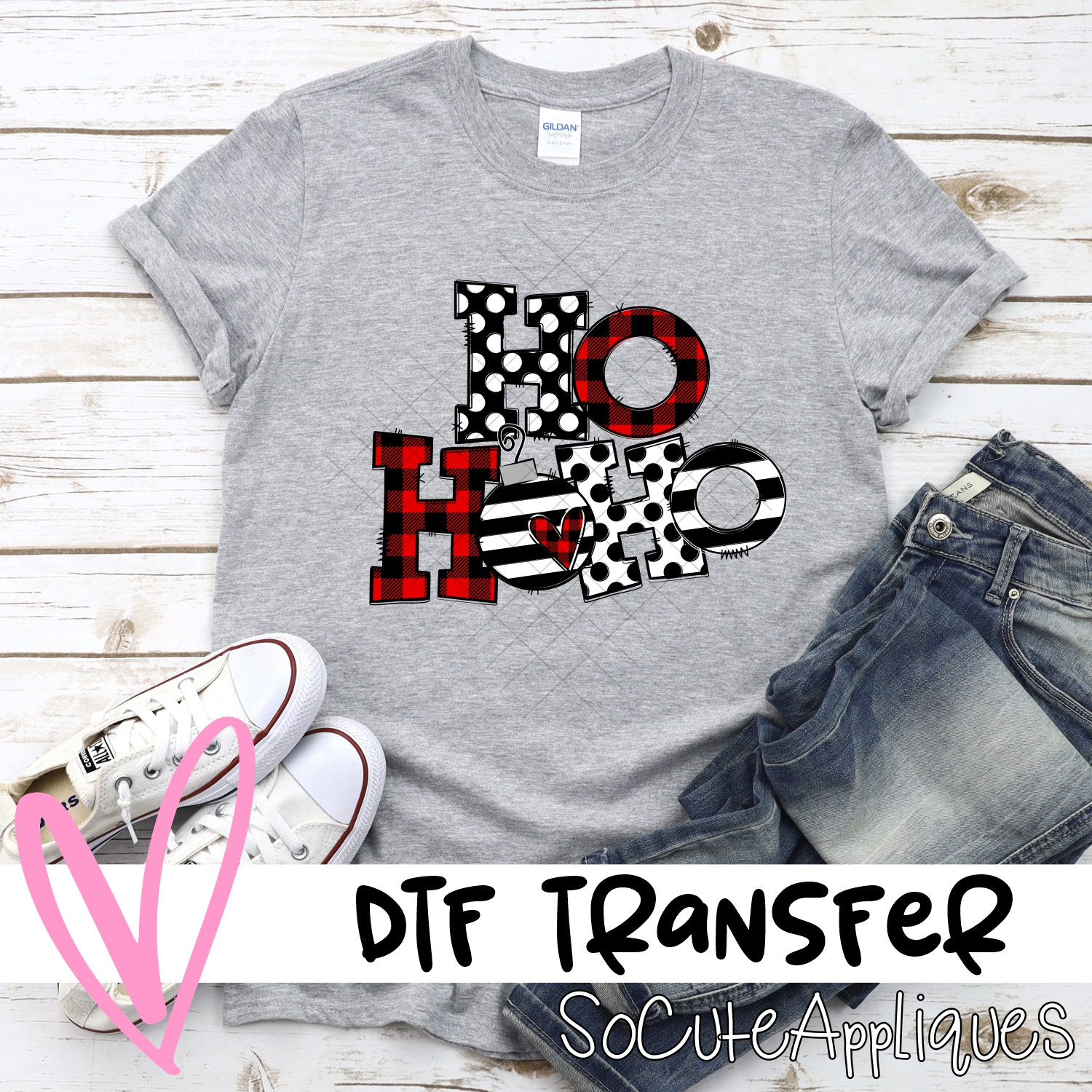 Ho ho ho red plaid black white *DTF* Transfer