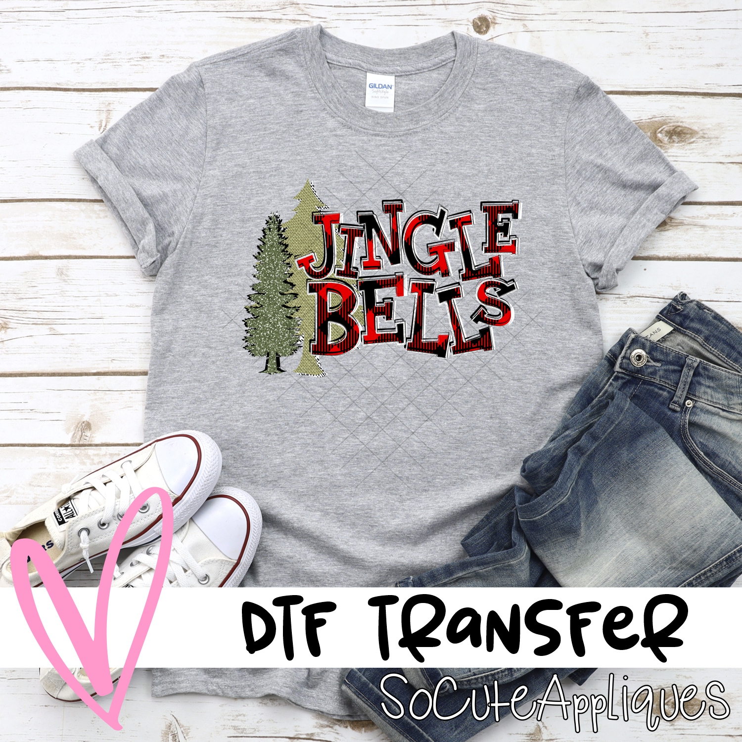 Jingle bells plaid on trees *DTF* Transfer